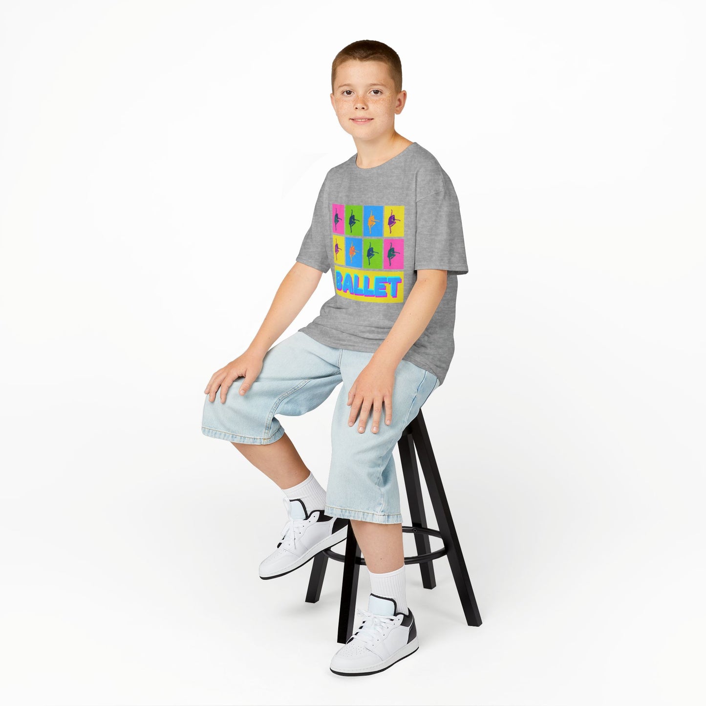 "Ballet" Youth Short Sleeve T-Shirt – Pop Art Inspired Design with Ballet Dancer Graphics – Dance Apparel for Kids
