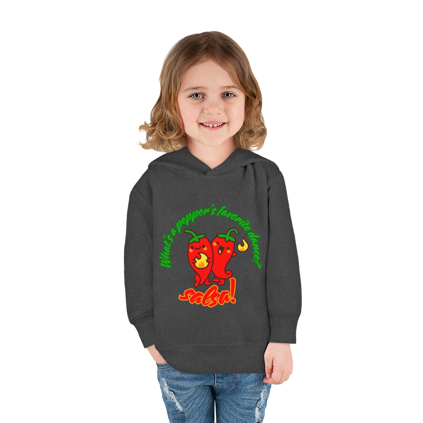 "What's a Pepper's Favorite Dance? Salsa!" Toddler Fleece Dance Hoodie – Funny Colorful Pullover for Kids