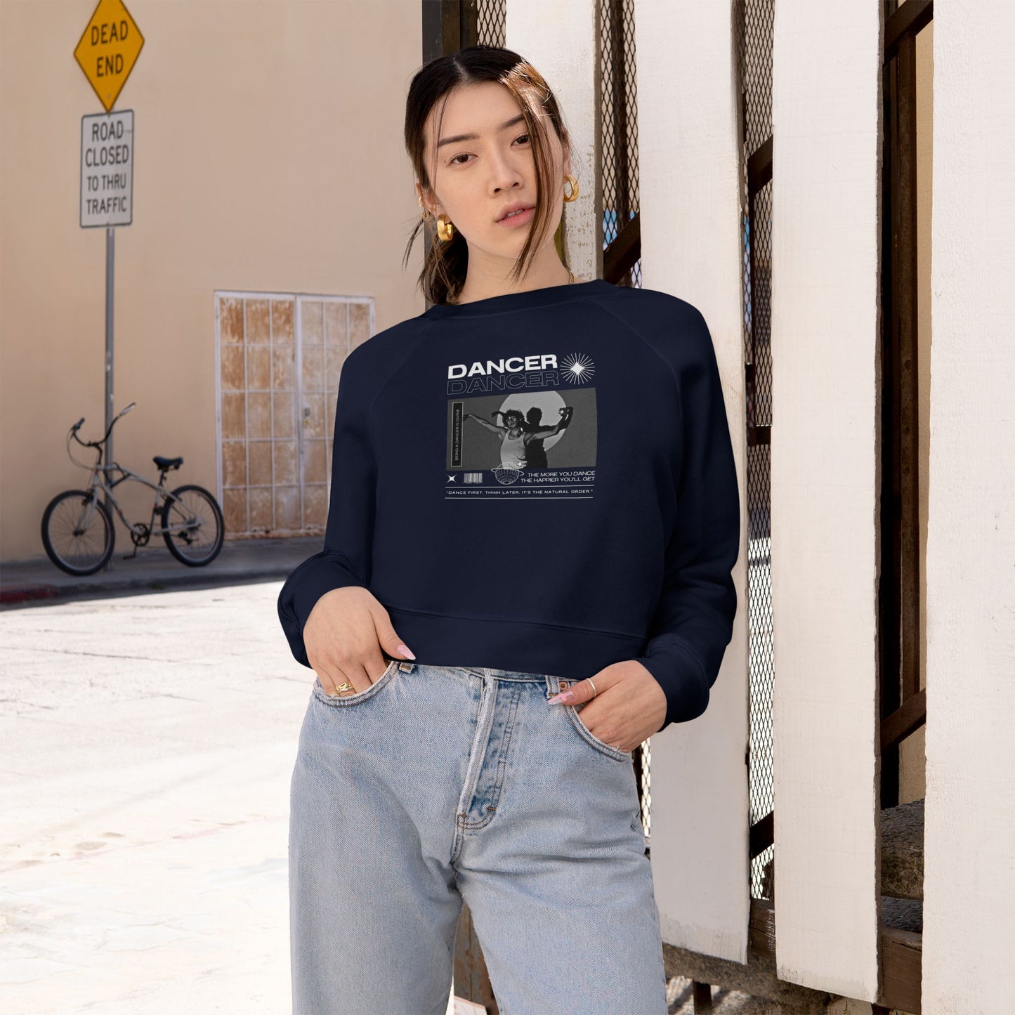 “Dancer” Contemporary Dancer in Spotlight Graphic | Streetwear-Inspired Ballet & Modern Dance Sweatshirt for Dancers & Enthusiasts - Women’s Cropped Sweatshirt