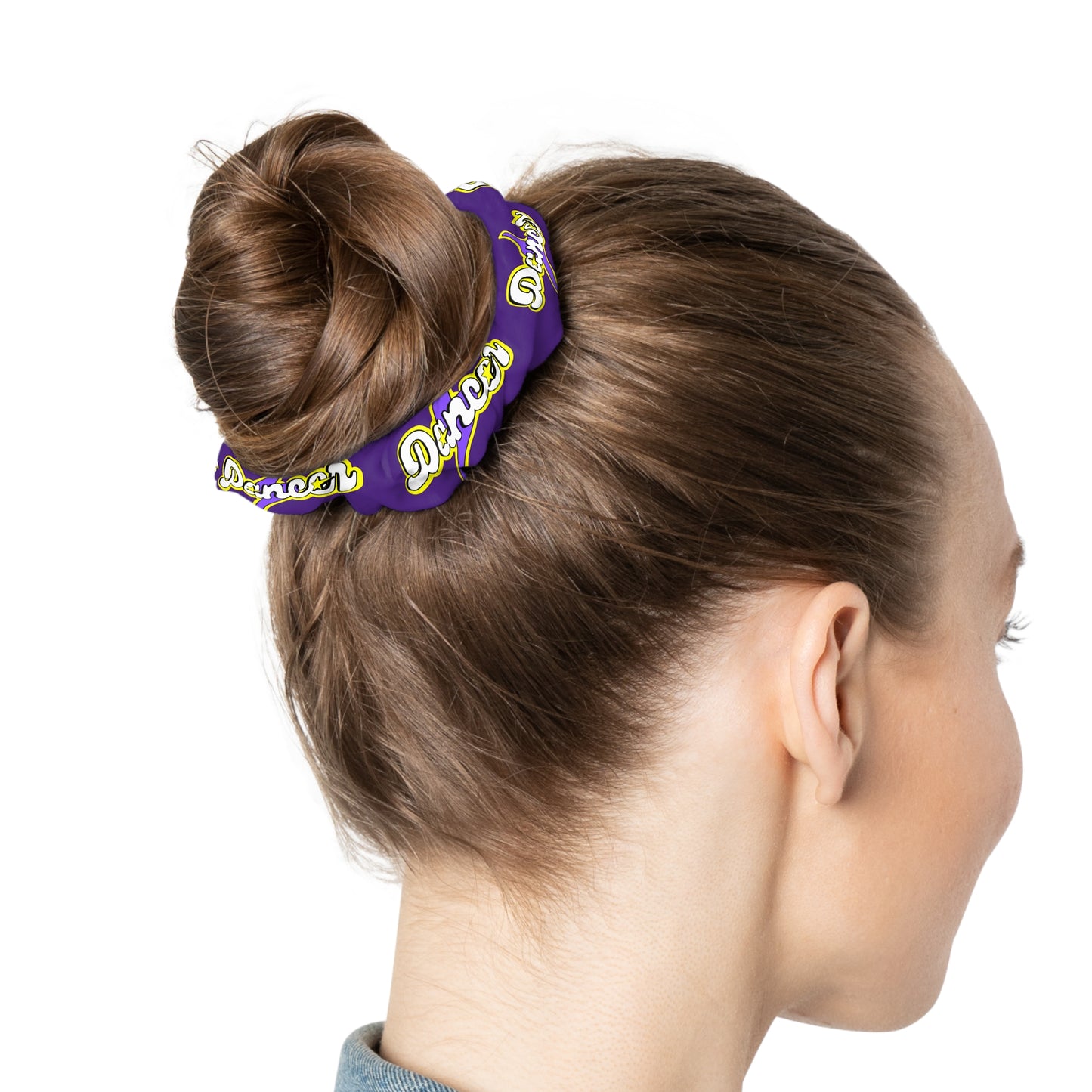 “Dancer” Scrunchie – Superhero-Inspired Dance Hair Accessory with Bold Graphic for Performers