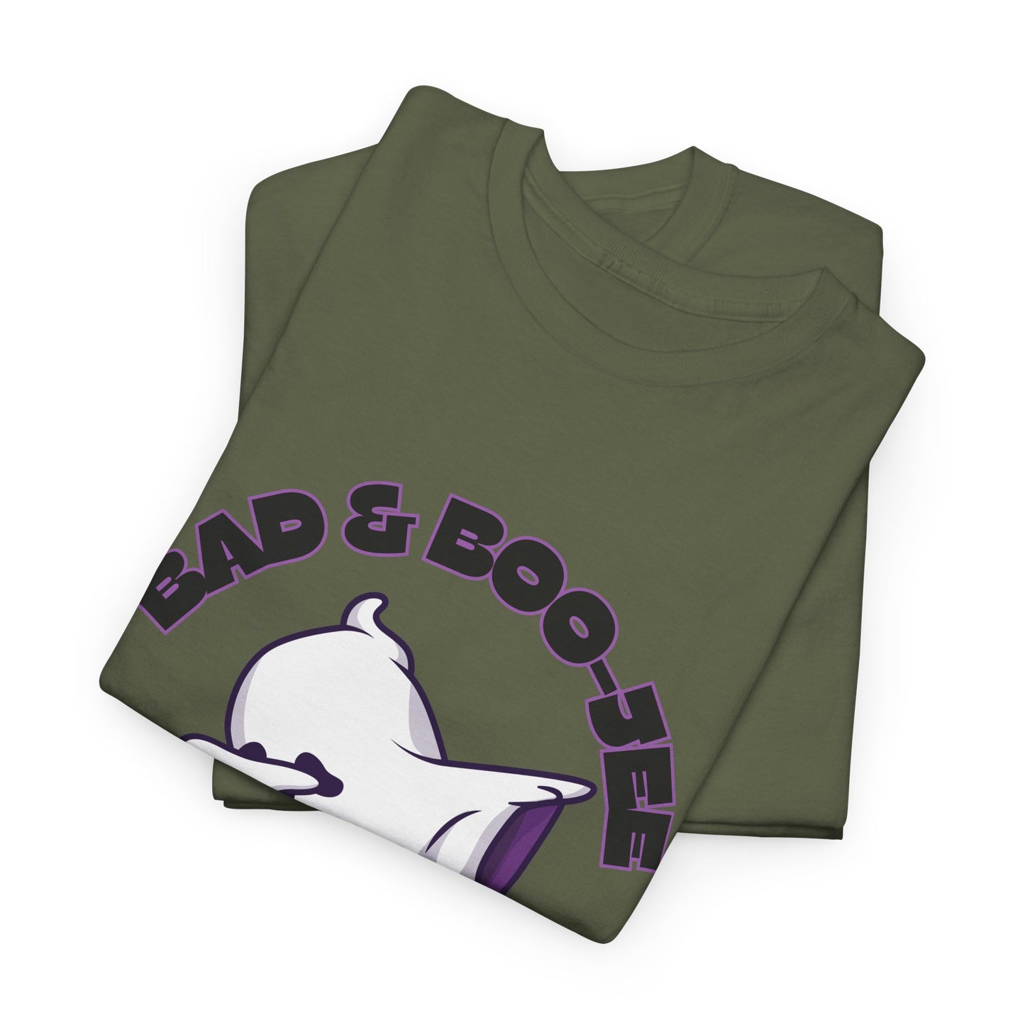 “Bad & Boo-jee” Funny Halloween Dance T-Shirt with Cute Ghost Dab Graphic - Unisex Heavy Cotton Tee