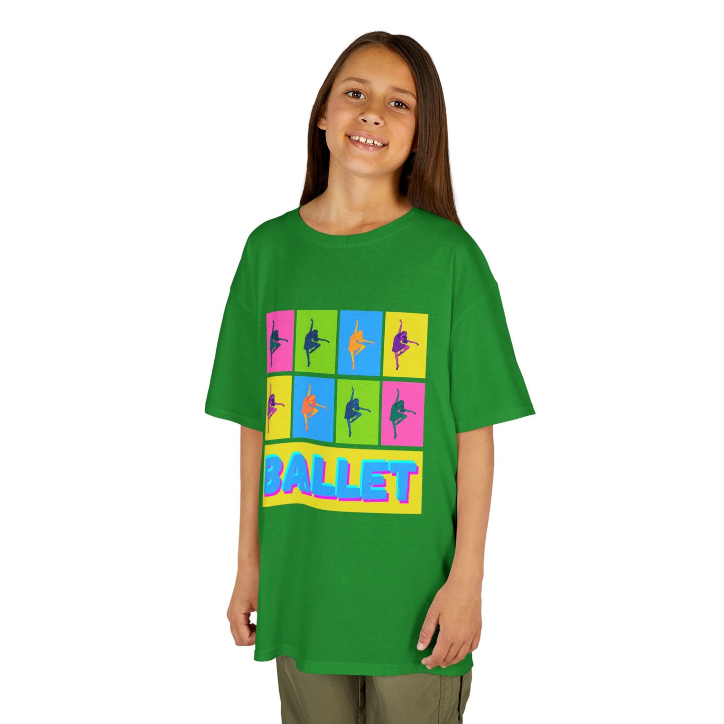 "Ballet" Youth Short Sleeve T-Shirt – Pop Art Inspired Design with Ballet Dancer Graphics – Dance Apparel for Kids