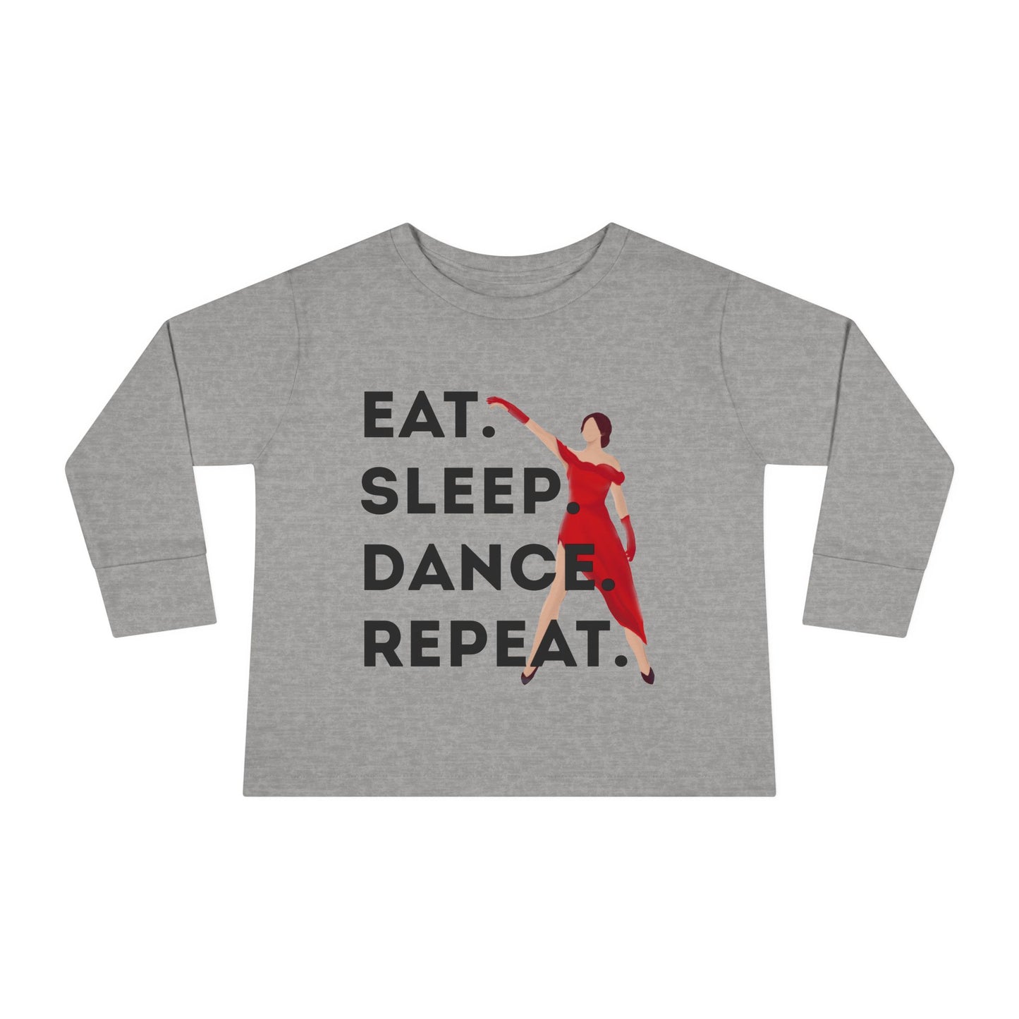 "Eat, Sleep, Dance, Repeat" Toddler Dance Long Sleeve T-Shirt – Bold Dancer Graphic Shirt for Kids