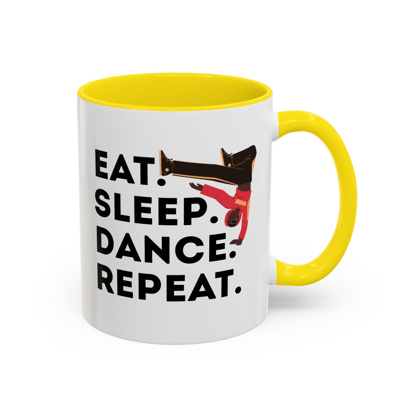 "Eat Sleep Dance Repeat" Accent Coffee Mug – Bold B-Boy Graphic Ceramic Mug for Hip Hop Dancers