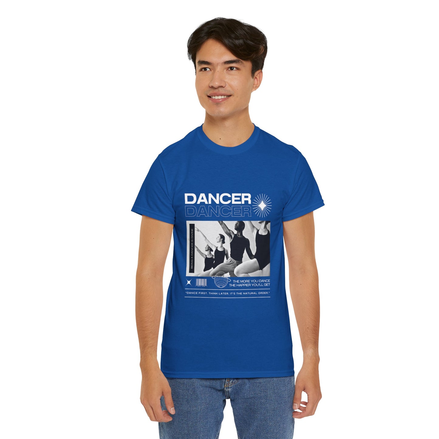 "Dancer" with ballet dancers at the Barre - Unisex Heavy Cotton Tee | Streetwear-Inspired Ballet Training Graphic T-Shirt for Dance Lovers