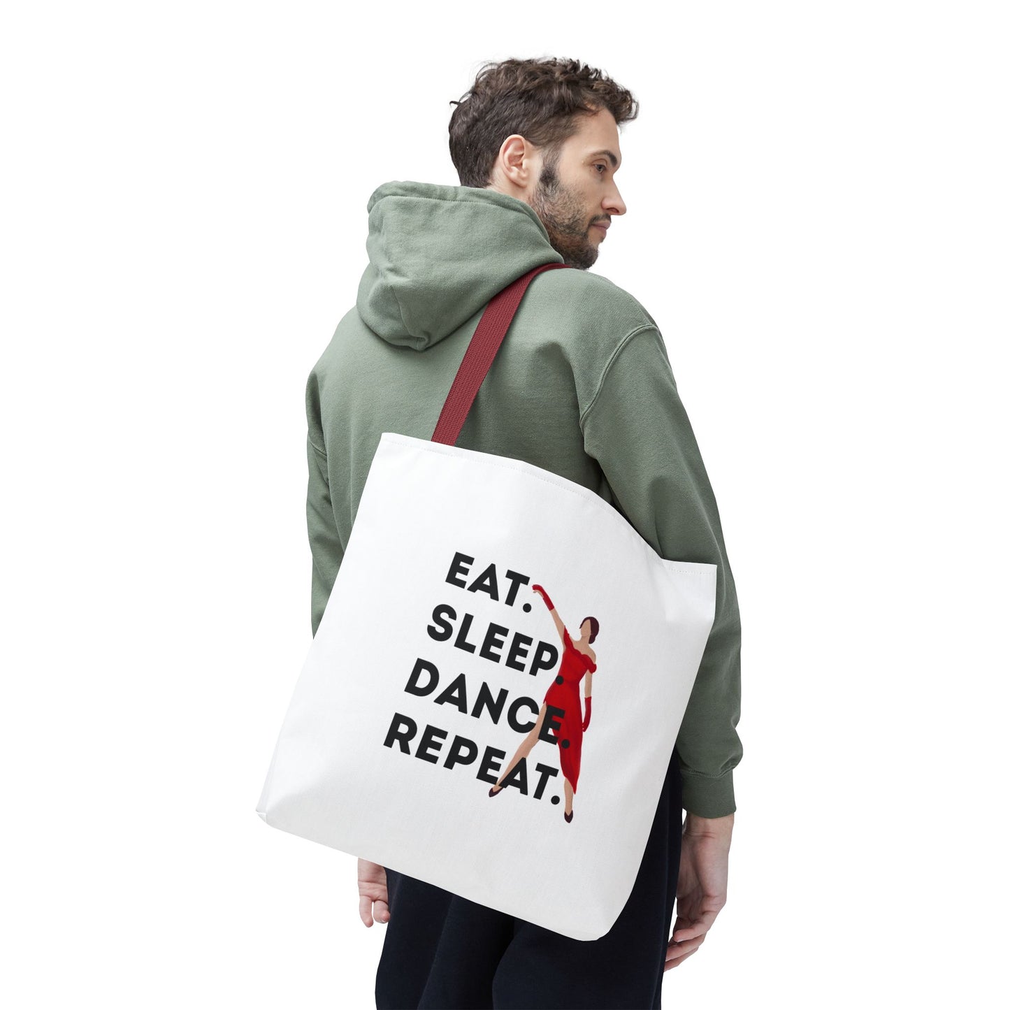 "Eat Sleep Dance Repeat" Canvas Tote Bag – Bold Dancer Graphic Dance Bag for Studio, School & Everyday Use