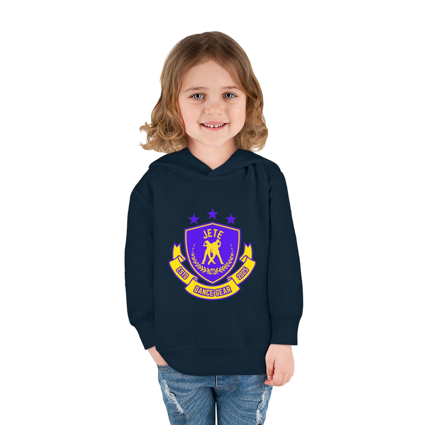 "Jeté Dance Gear" Toddler Pullover Fleece Hoodie – Collegiate-Inspired Dancer Graphic Sweatshirt for Kids