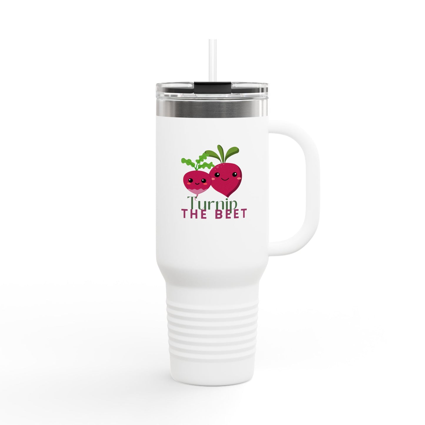 "Turnip the Beet" 40oz Insulated Travel Mug – Cute Veggie Dance Pun Tumbler for Music & Dance Lovers | Jete Shop 🥬🎶✨