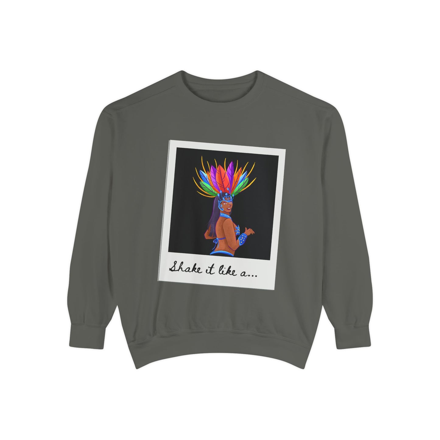 "Shake It Like a..." Unisex Lightweight Crewneck Sweatshirt – Carnival-Inspired Samba Dancer Graphic Pullover for Dance Lovers & Festival Vibes