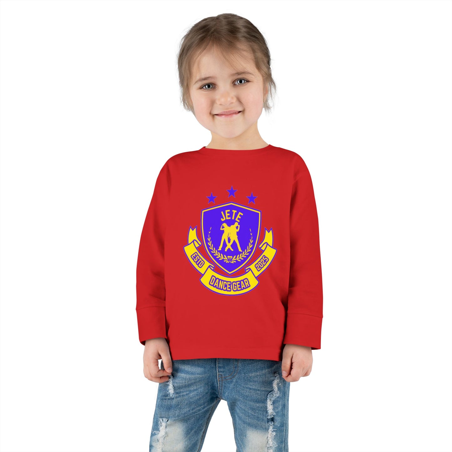 "Jeté Dance Gear" Toddler Dance T-Shirt – Collegiate-Inspired Dancer Graphic Long Sleeve Tee for Kids