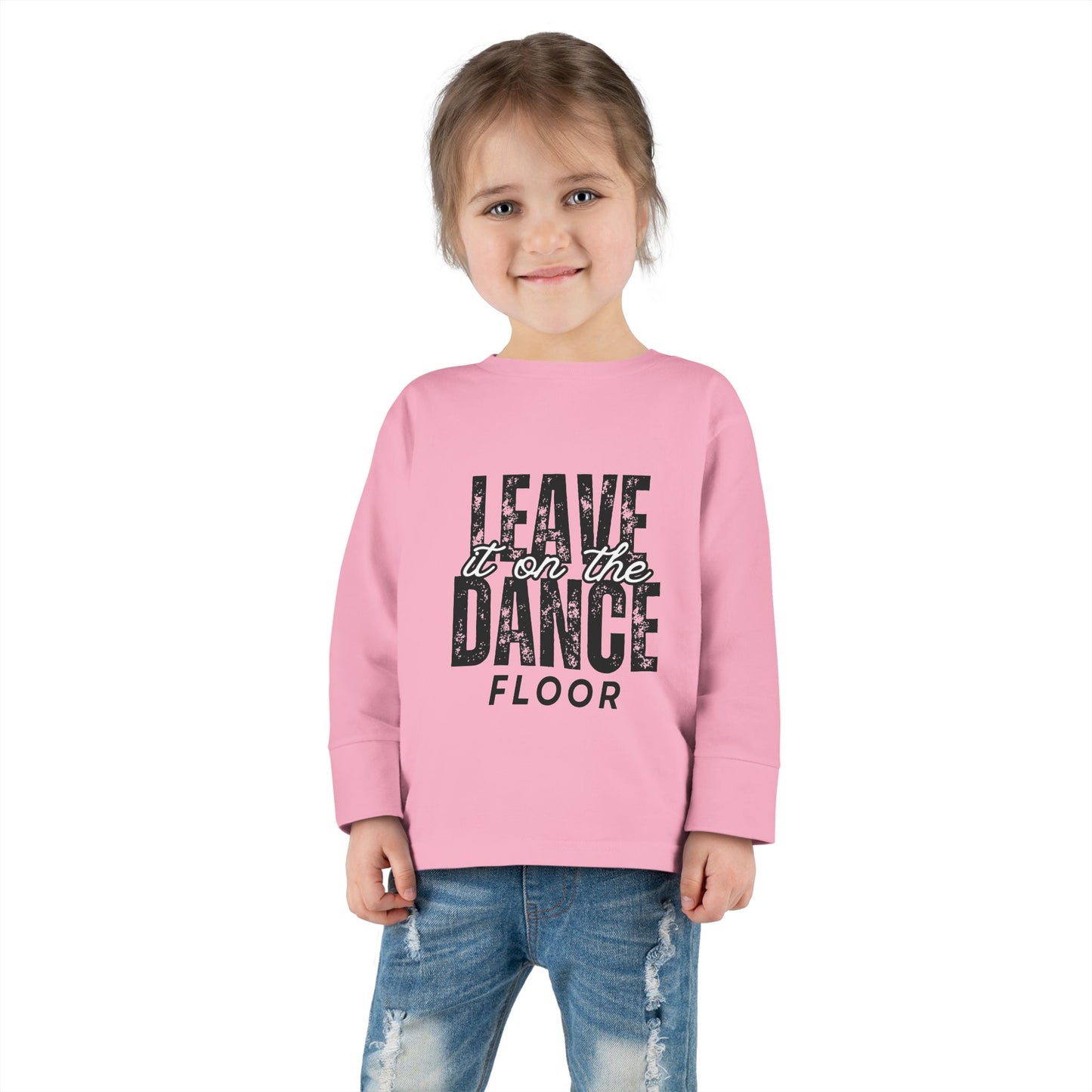 "Leave It on the Dance Floor" Toddler Long Sleeve Dance T-Shirt – Streetwear Style Tee for Kids by Jeté