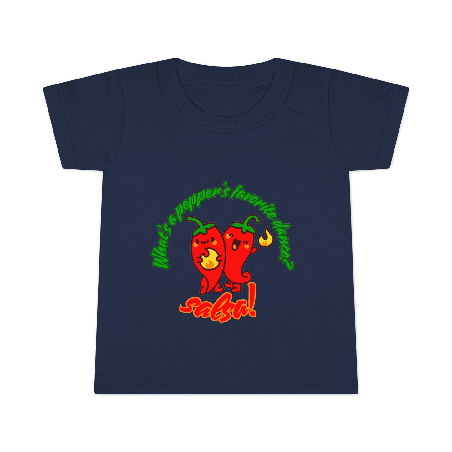 "What Is a Pepper's Favorite Dance? Salsa!" Toddler Dance T-Shirt – Cute Pepper Pun Graphic Short Sleeve Tee for Kids