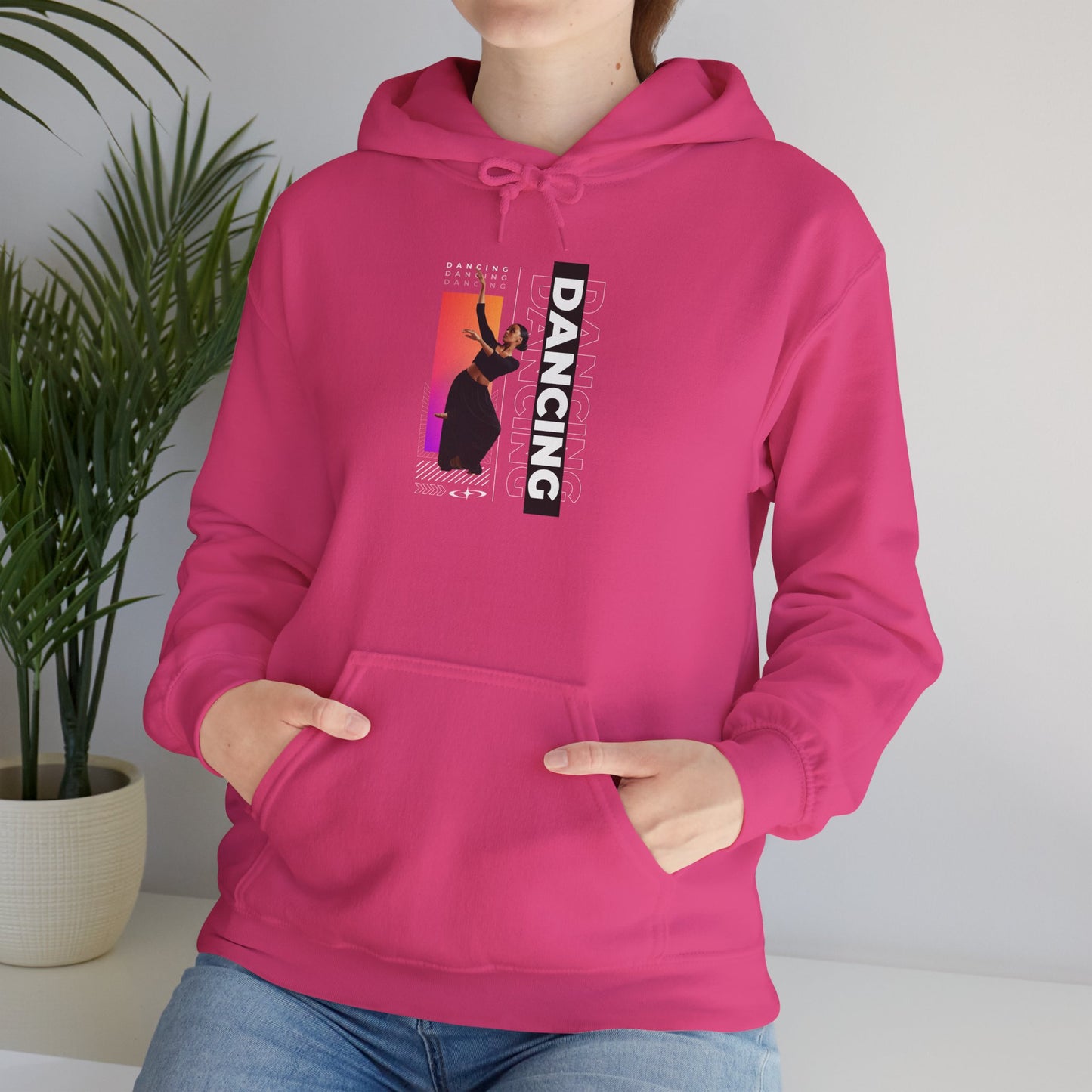 “Dancing” Text with Streetwear-Style Female Dancer Graphic - Unisex Heavy Blend™ Hooded Sweatshirt – Cozy Dance Hoodie for Ballet & Hip-Hop Enthusiasts