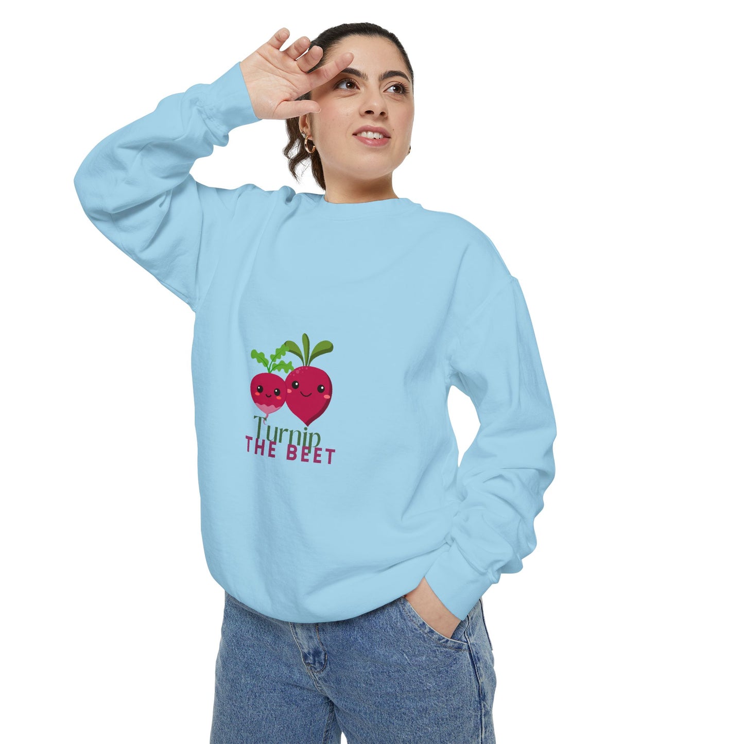 "Turnip the Beet" Unisex Lightweight Crewneck Sweatshirt – Fun Dance Pun Pullover with Cute Pepper Graphic for Dancers & Music Fans