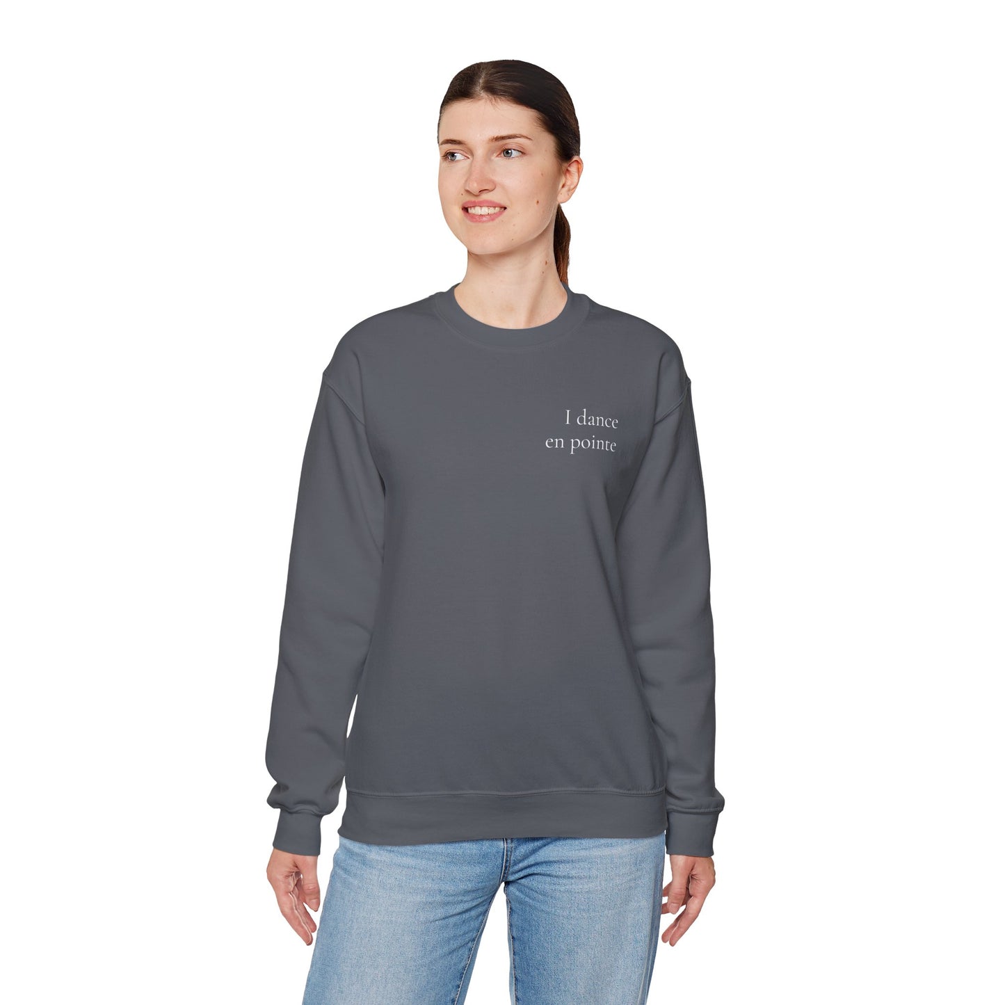 “I Dance en Pointe” - Optional Personalized Sleeve - Ballet Unisex Heavy Blend™ Crewneck Sweatshirt with Front and Back Print