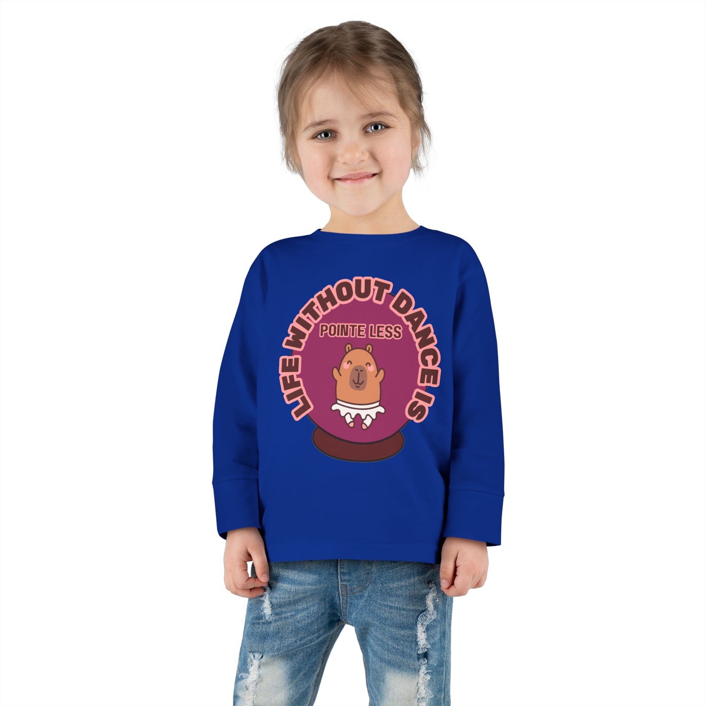 "Life Without Dance Is Pointeless" Toddler Dance T-Shirt – Cute Dancing Capybara Graphic Long Sleeve Tee for Kids