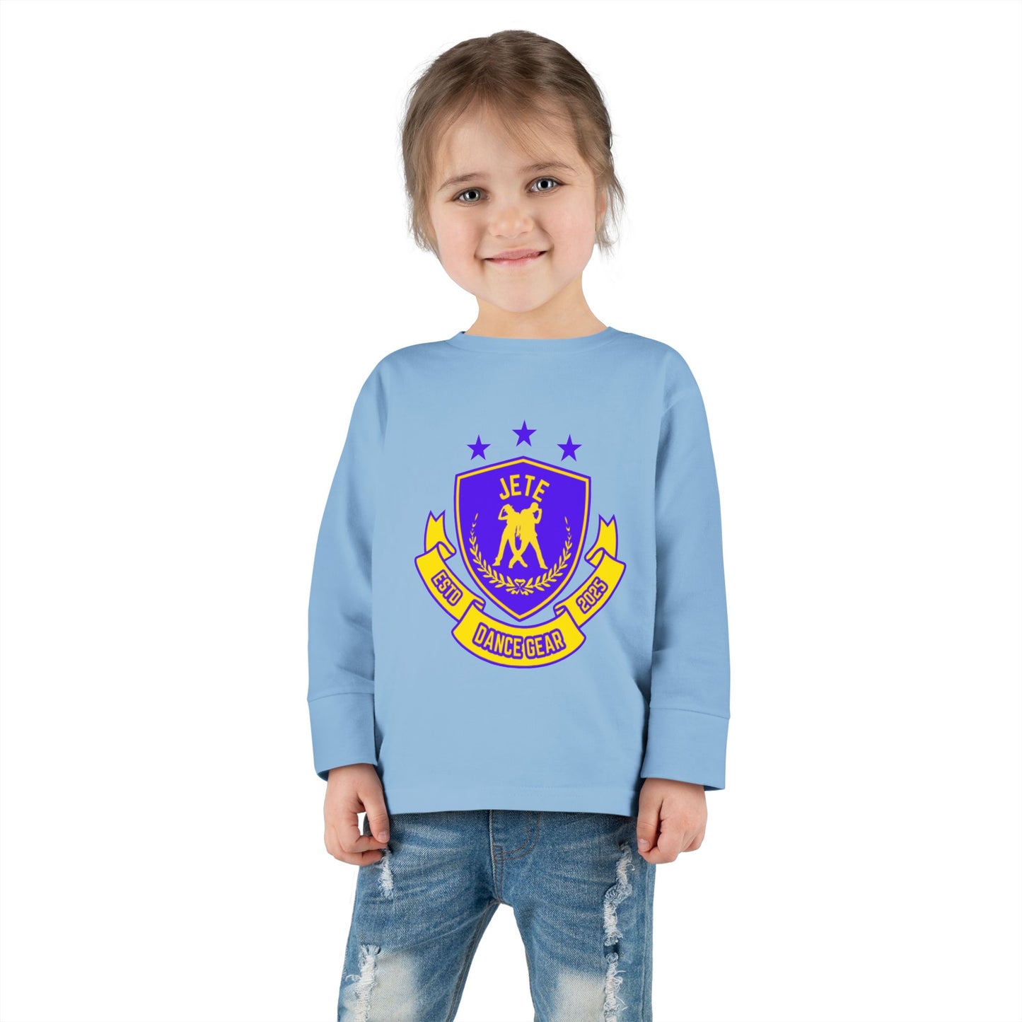 "Jeté Dance Gear" Toddler Dance T-Shirt – Collegiate-Inspired Dancer Graphic Long Sleeve Tee for Kids