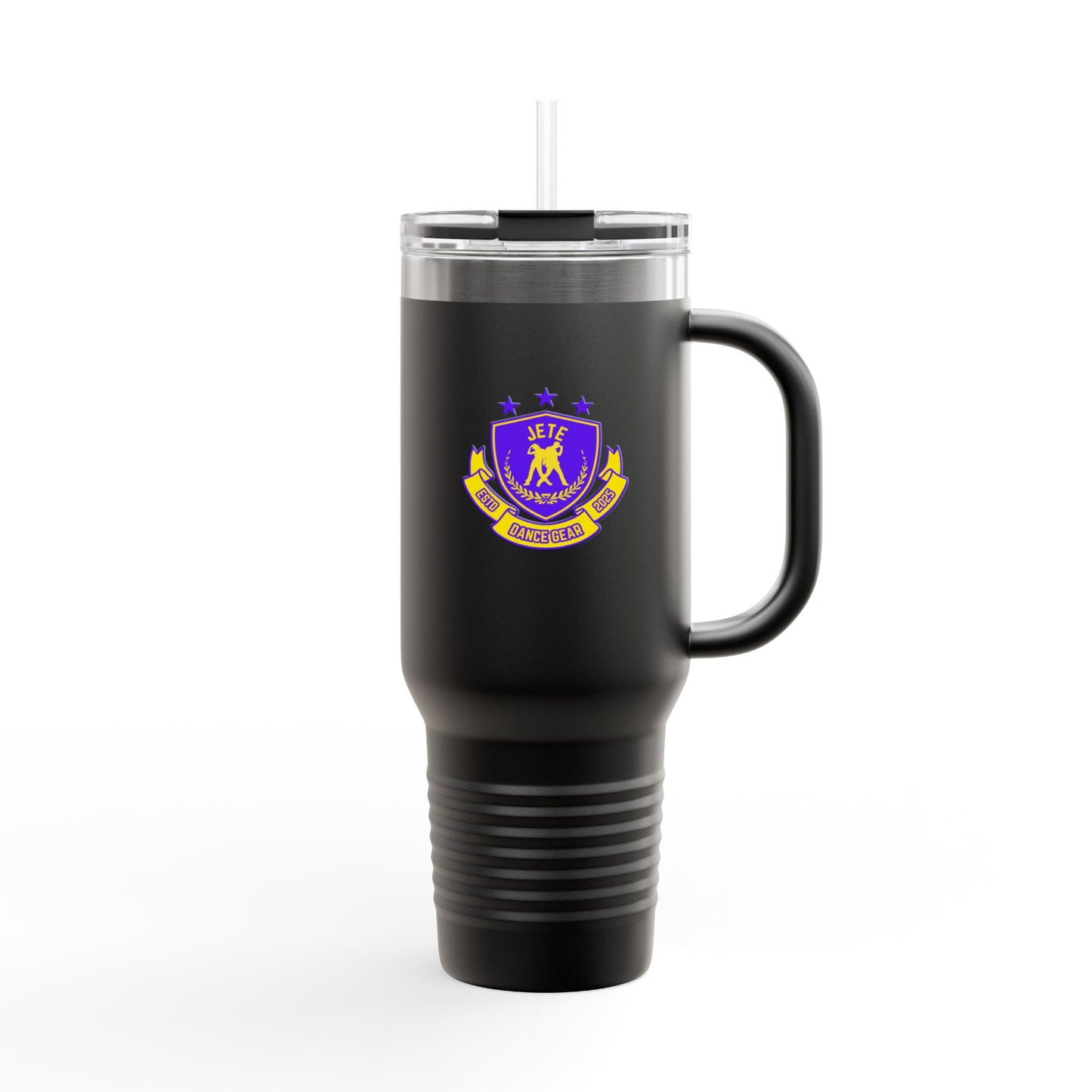 "Jeté Dance Gear Estd 2025" | 40oz Insulated Travel Mug with Collegiate-Inspired Graphic – Durable Stainless Steel Tumbler for Dancers & Dance Lovers