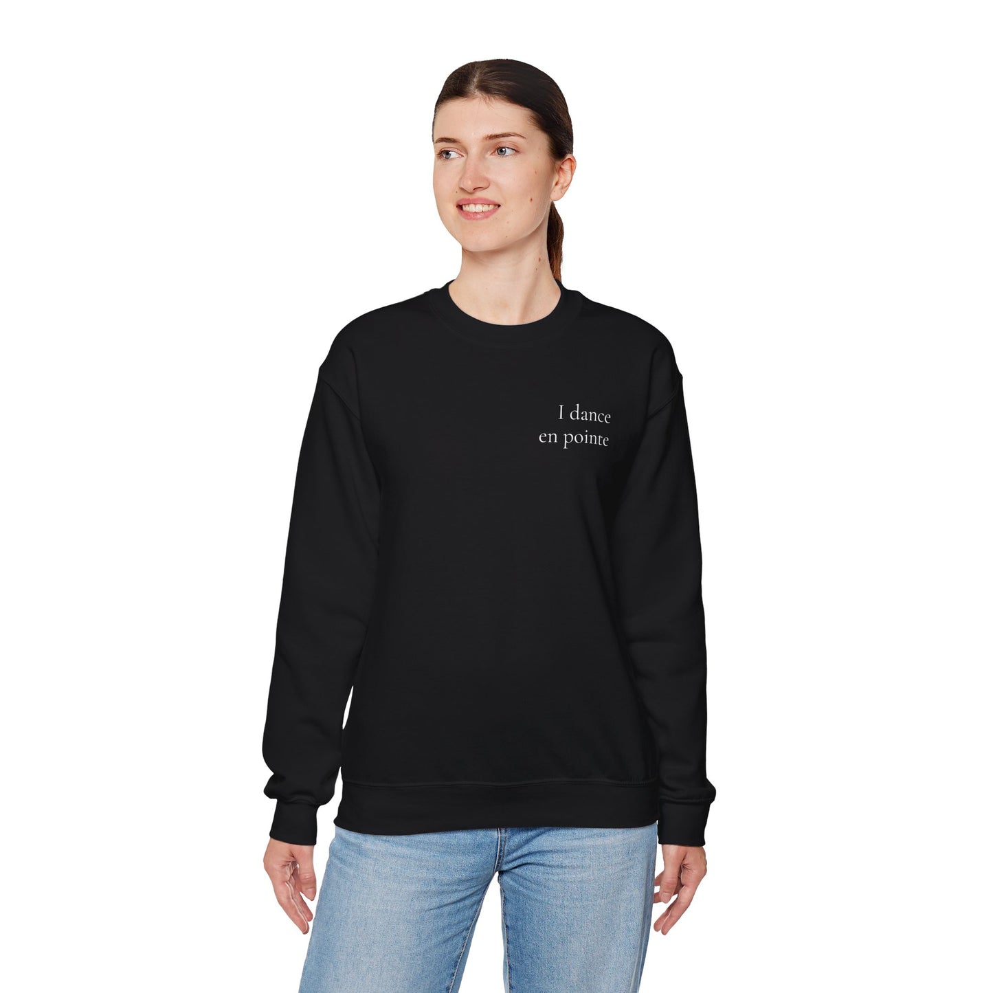 “I Dance en Pointe” - Optional Personalized Sleeve - Ballet Unisex Heavy Blend™ Crewneck Sweatshirt with Front and Back Print