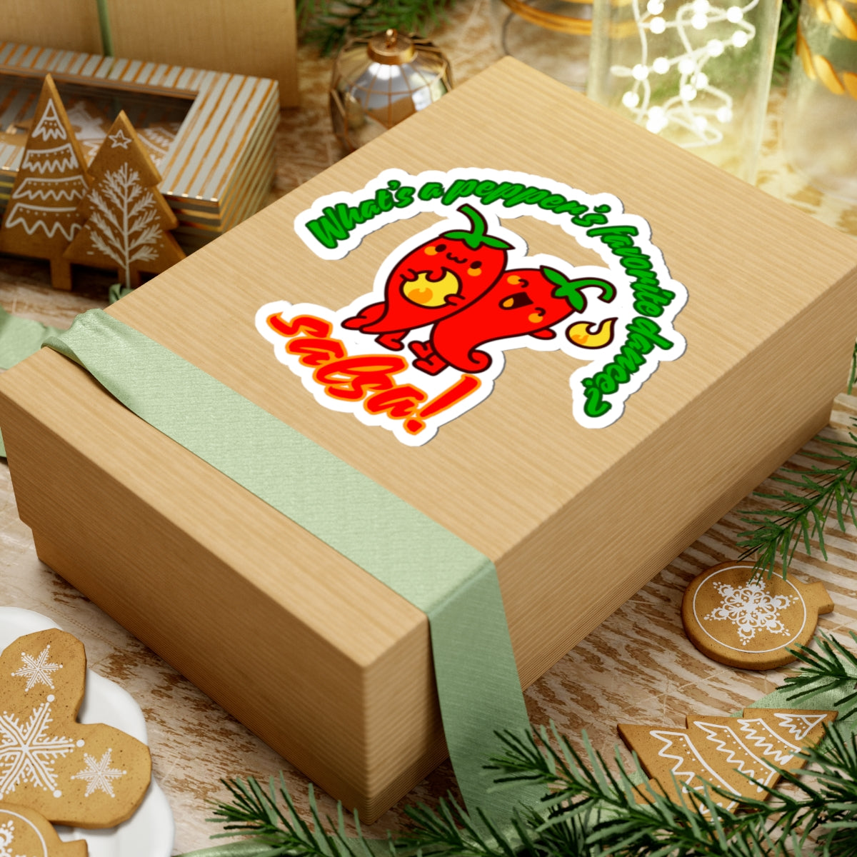 "What's a Pepper's Favorite Dance? Salsa!" Sticker – Funny Dance Pun Kiss-Cut Vinyl Sticker with Cute Pepper Graphic