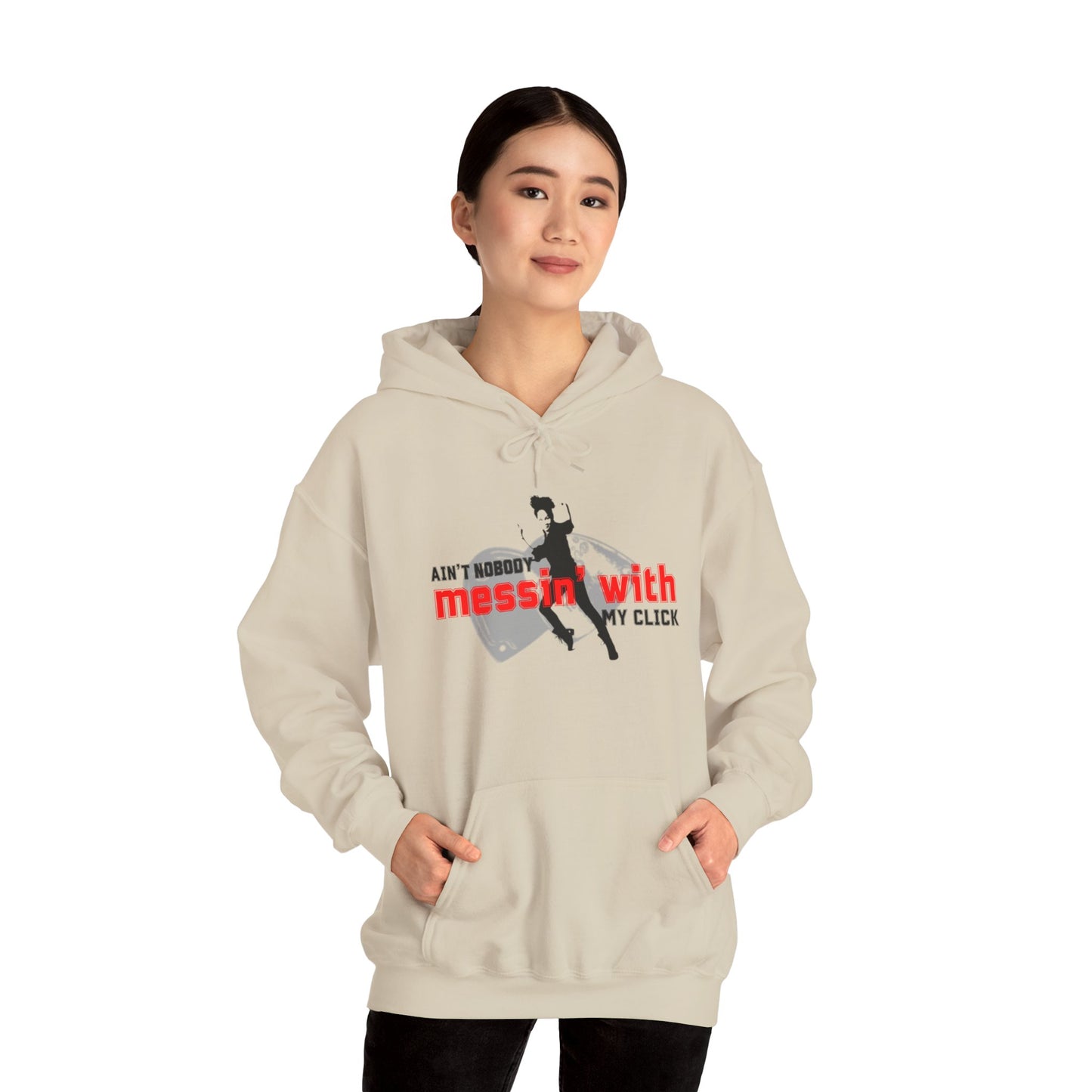 “Ain’t Nobody Messin’ with My Click” Tap Dance Graphic with Tap Shoes & Dancer | Streetwear-Inspired Tap Dancing Hoodie for Dancers - Unisex Heavy Blend™ Hooded Sweatshirt