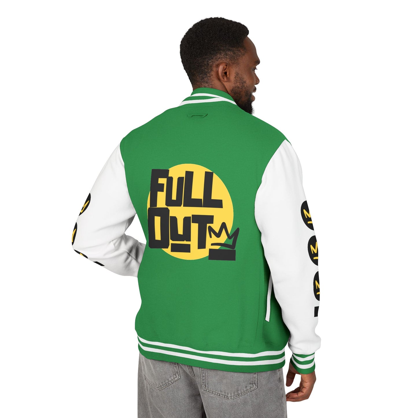 Full Out Premium Collection Letterman Jacket β Unisex Heavyweight Varsity Jacket with "Full Out" Back Graphic and "Crew" Front Design