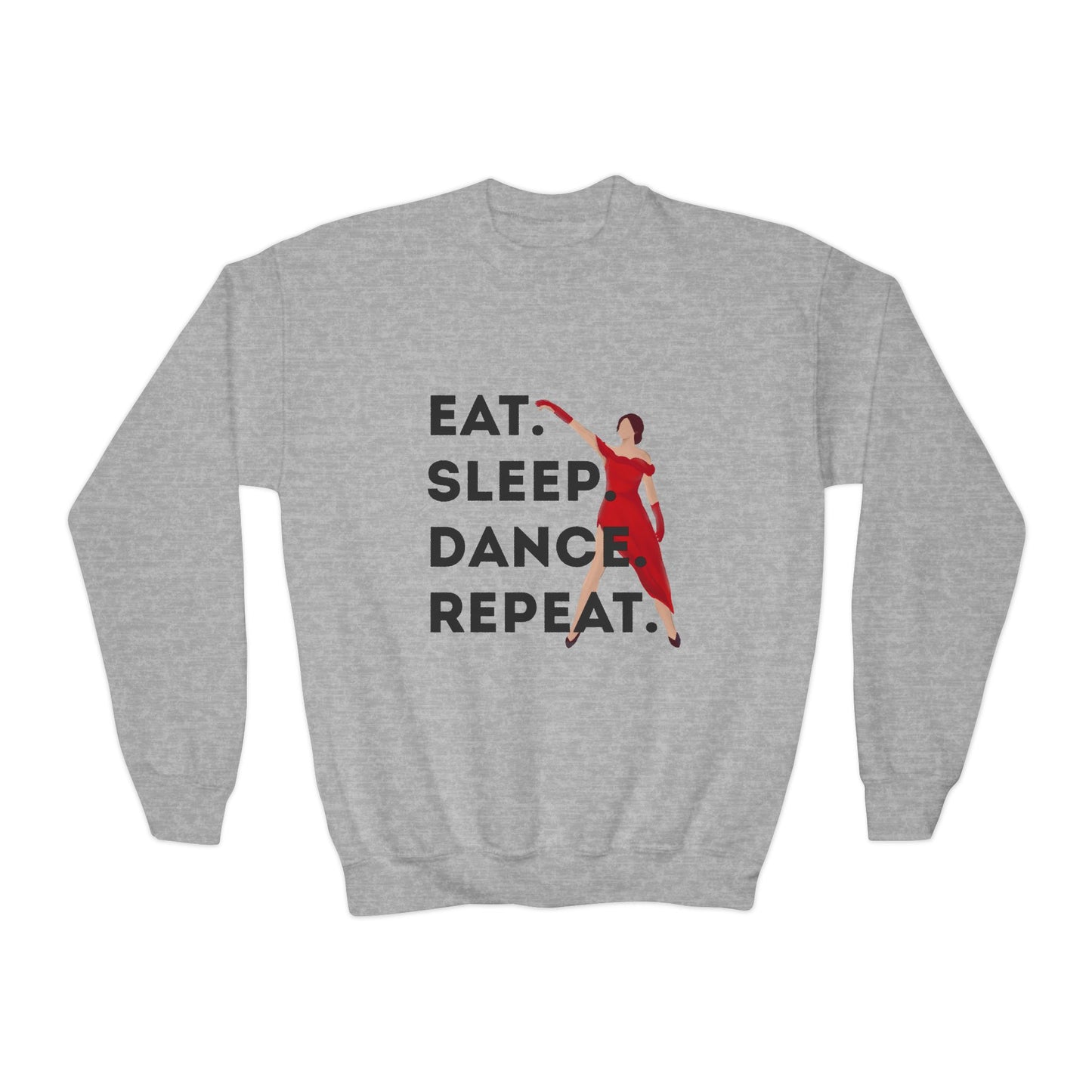 "Eat Sleep Dance Repeat" – Bold Dancer Graphic Youth Crewneck Sweatshirt | Kids Dance Life Pullover