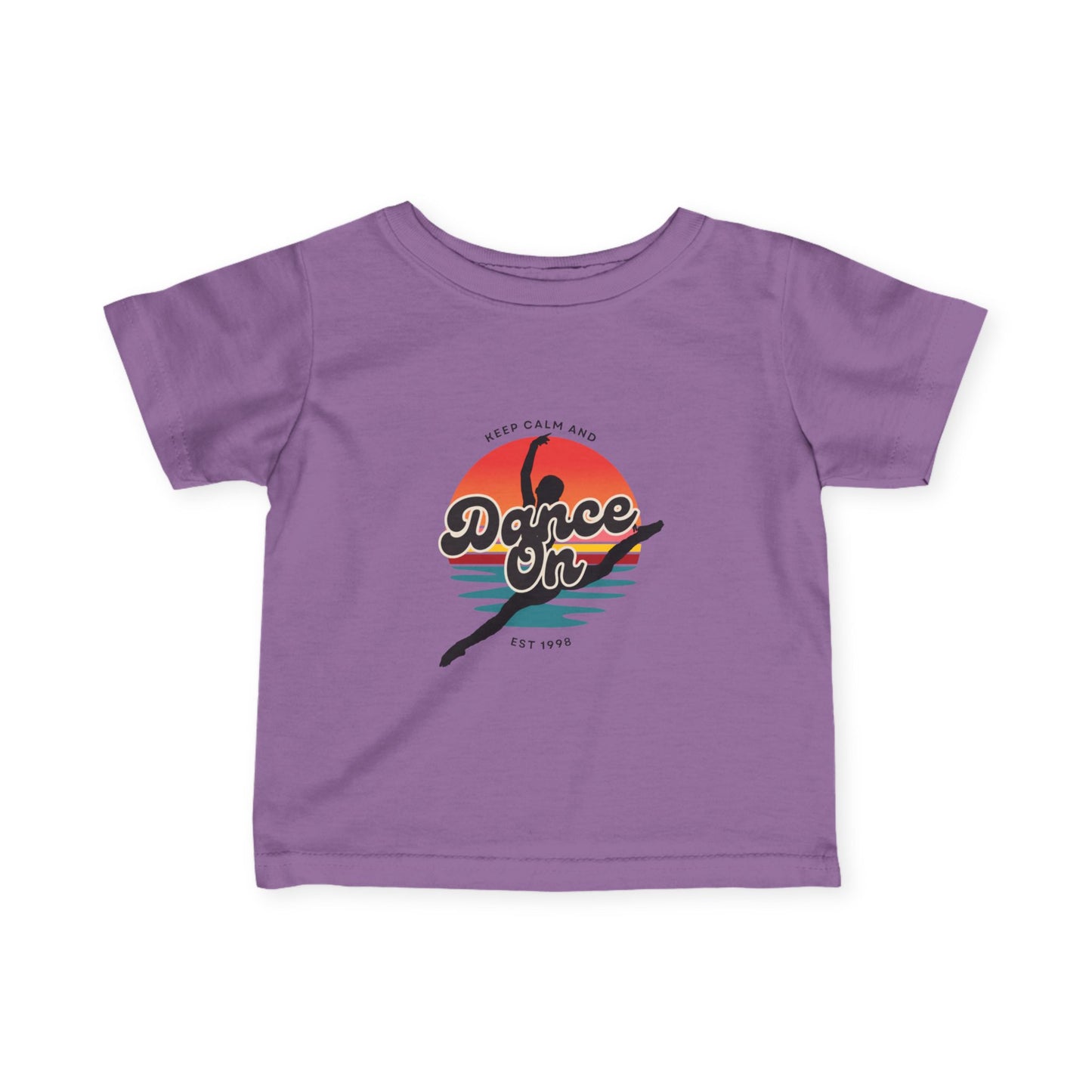 "Keep Calm and Dance On" Retro Dance Graphic Infant Fine Jersey Tee – Cute Baby Dance T-Shirt for Future Tiny Dancers
