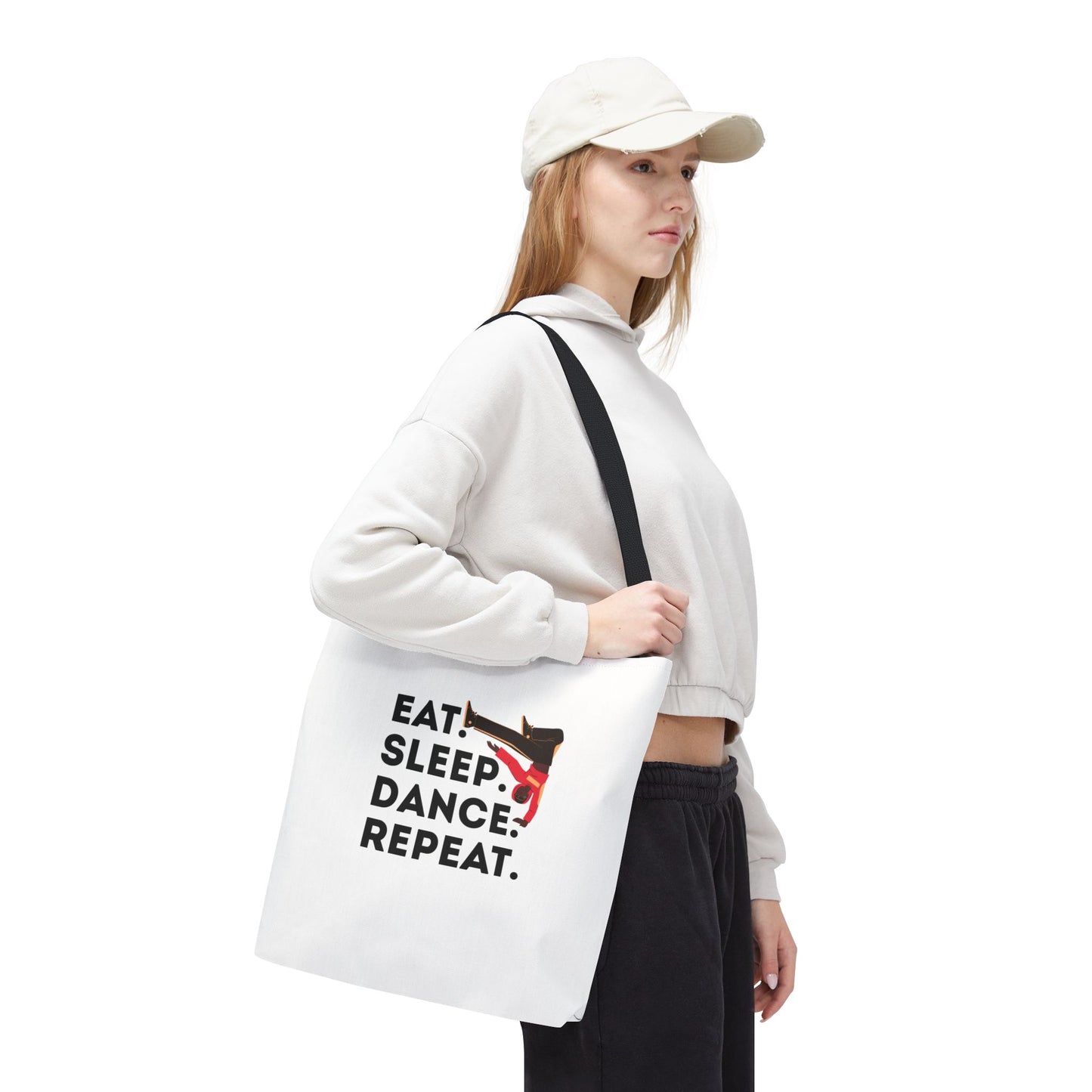 "Eat Sleep Dance Repeat" B-Boy Canvas Tote Bag – Hip-Hop Dancer Graphic Dance Tote for Everyday Use