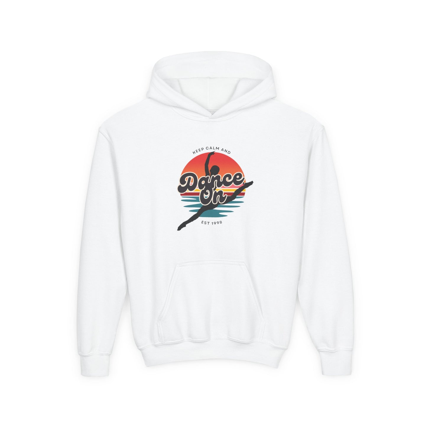 "Keep Calm and Dance On" Youth Hooded Sweatshirt – Retro Dance Quote Graphic Fleece Hoodie for Kids and Teens