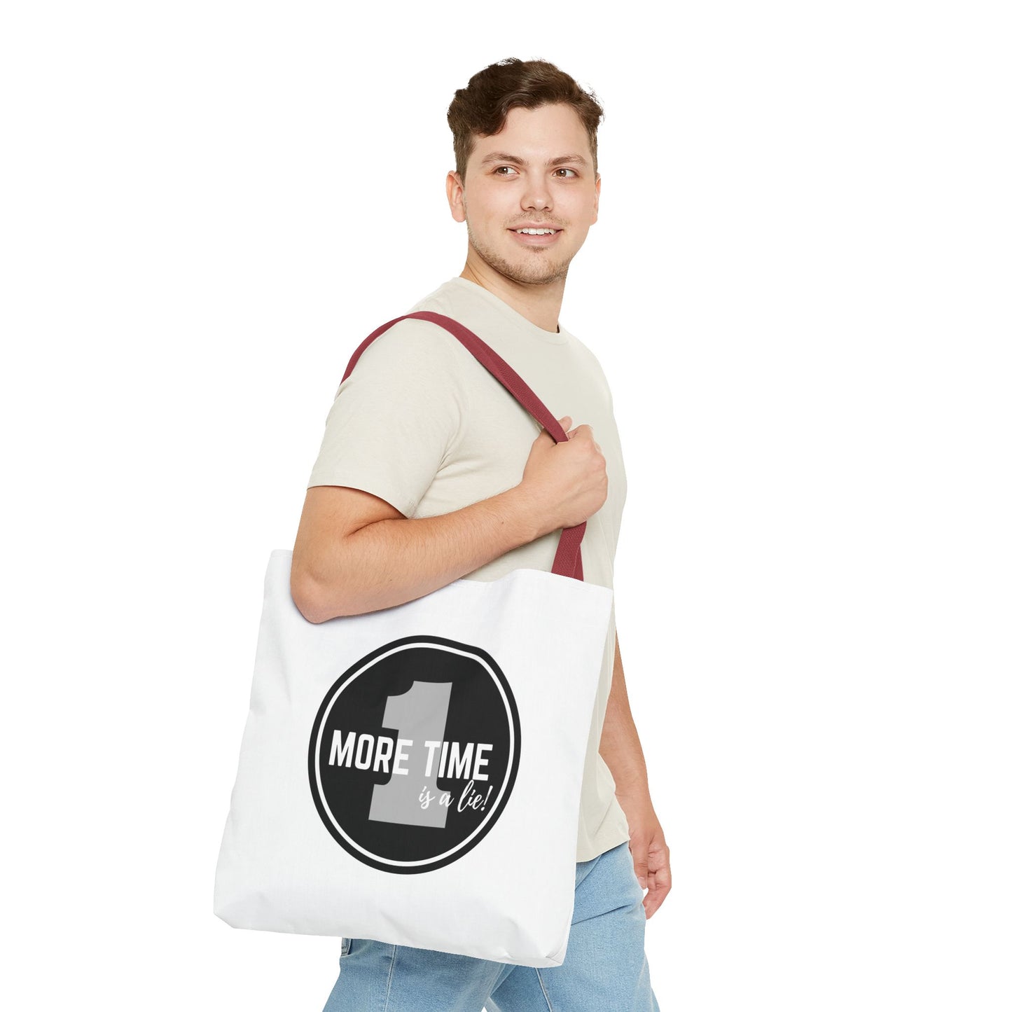 "One More Time is a Lie" Dance Tote Bag – Bold Emblem Graphic Canvas Bag for Dancers, Rehearsals & Everyday Use