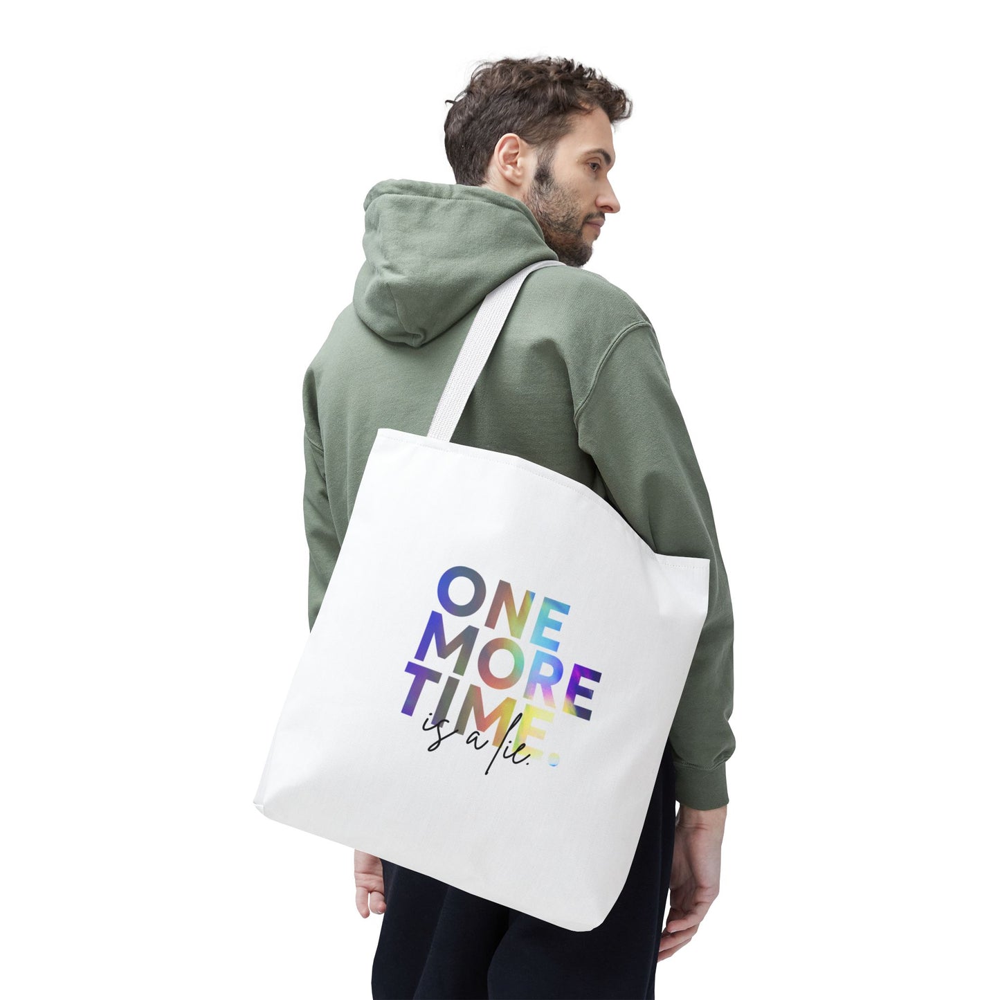 "One More Time Is a Lie" Dance Quote Canvas Tote Bag – Funny Colorful Text Graphic Dance Bag for Rehearsals, Studio & Everyday Use