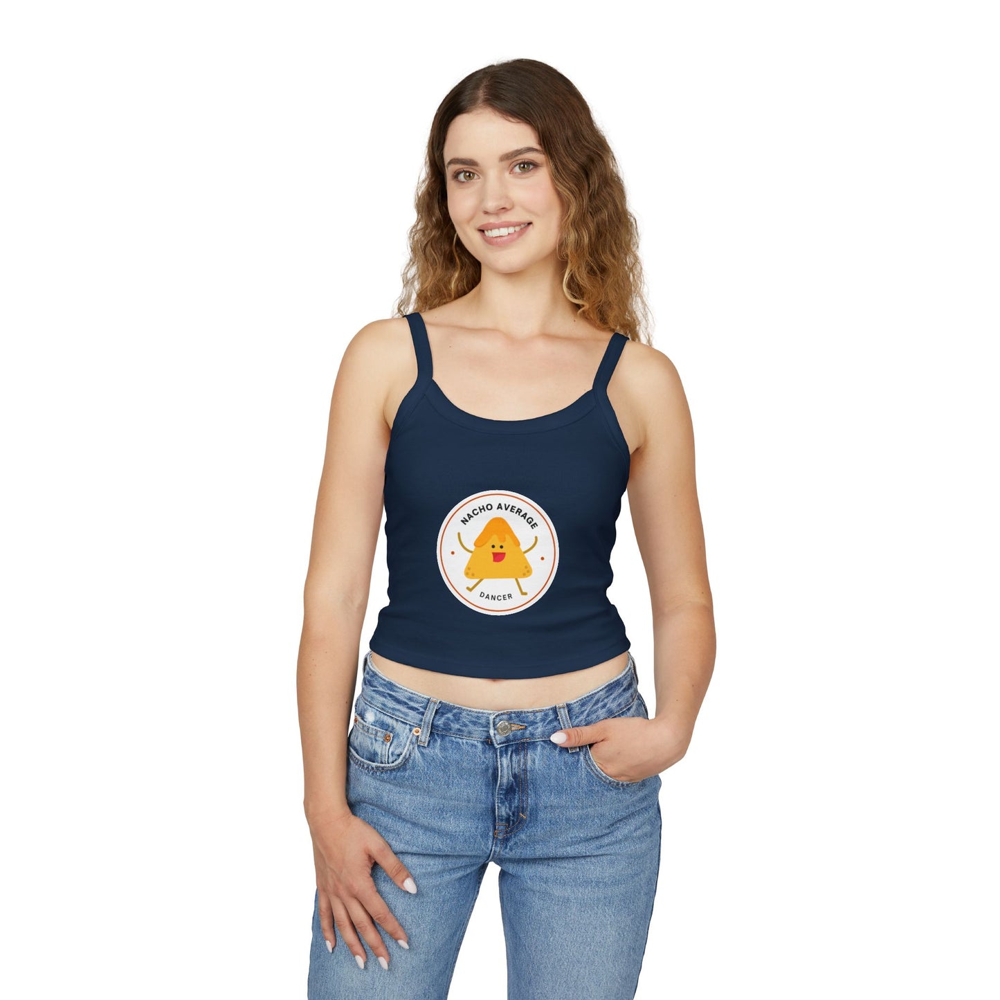 "Nacho Average Dancer" Women’s Spaghetti Strap Tank Top – Cute Nacho Dance Graphic | Funny Pun Apparel for Dancers & Food Lovers