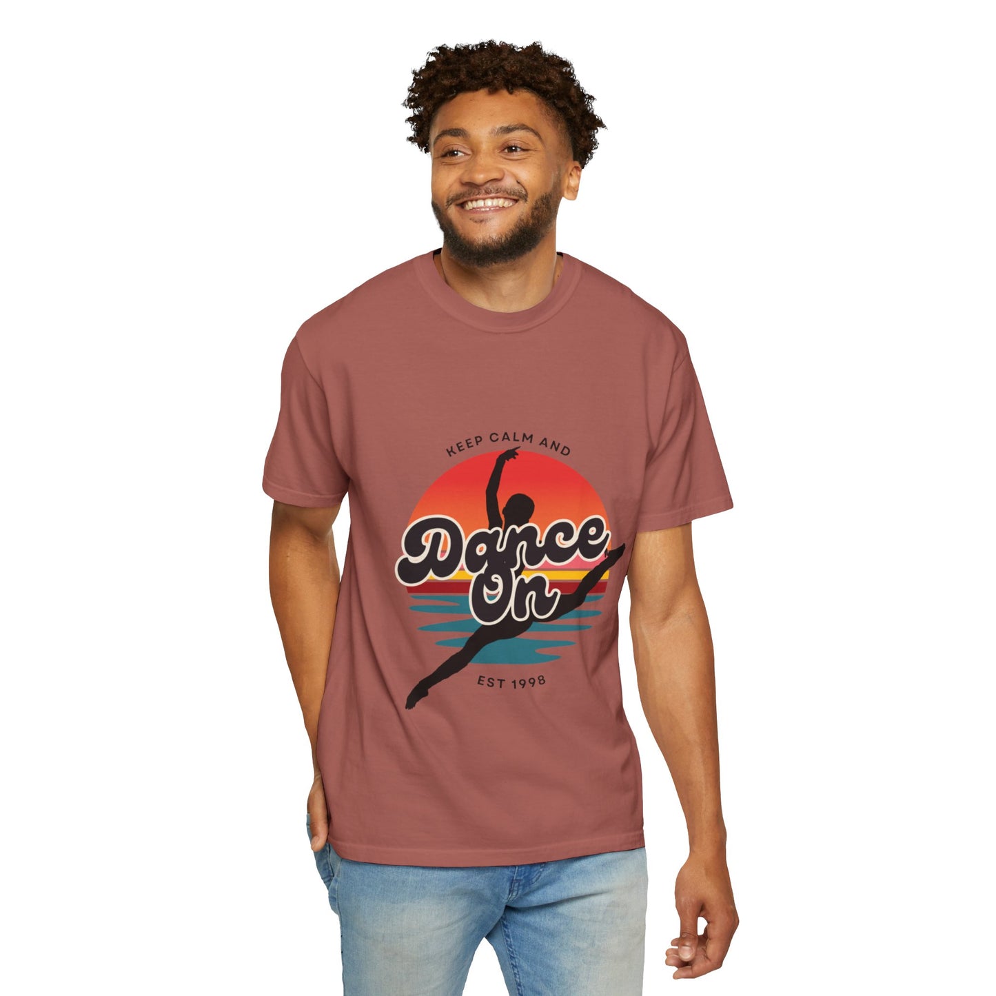 "Keep Calm and Dance On" Unisex Garment-Dyed T-Shirt – Retro Dance Graphic Tee – Vintage-Inspired Comfort Shirt for Dancers