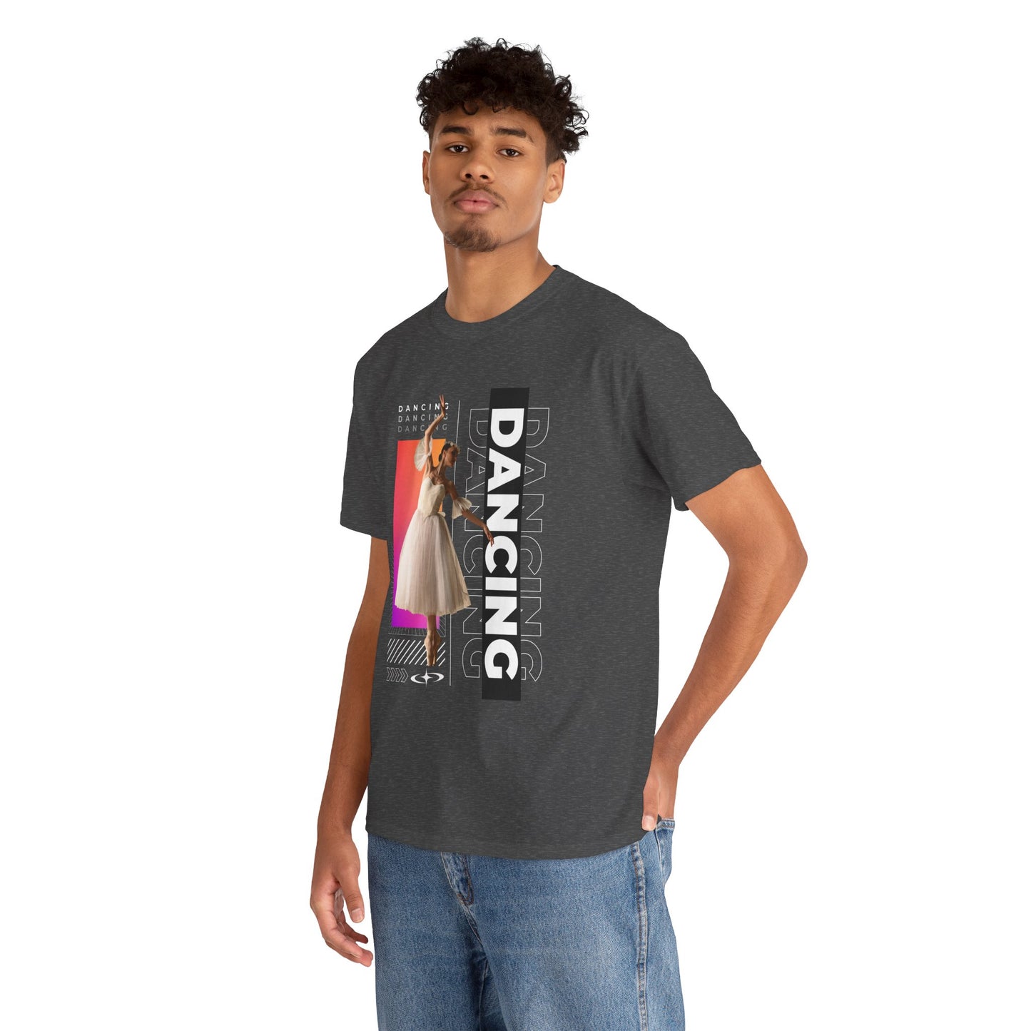 “Dancing” Streetwear-Inspired Female Dancer Unisex Heavy Cotton Tee – Urban Dance Graphic T-Shirt for Performers and Dance Lovers