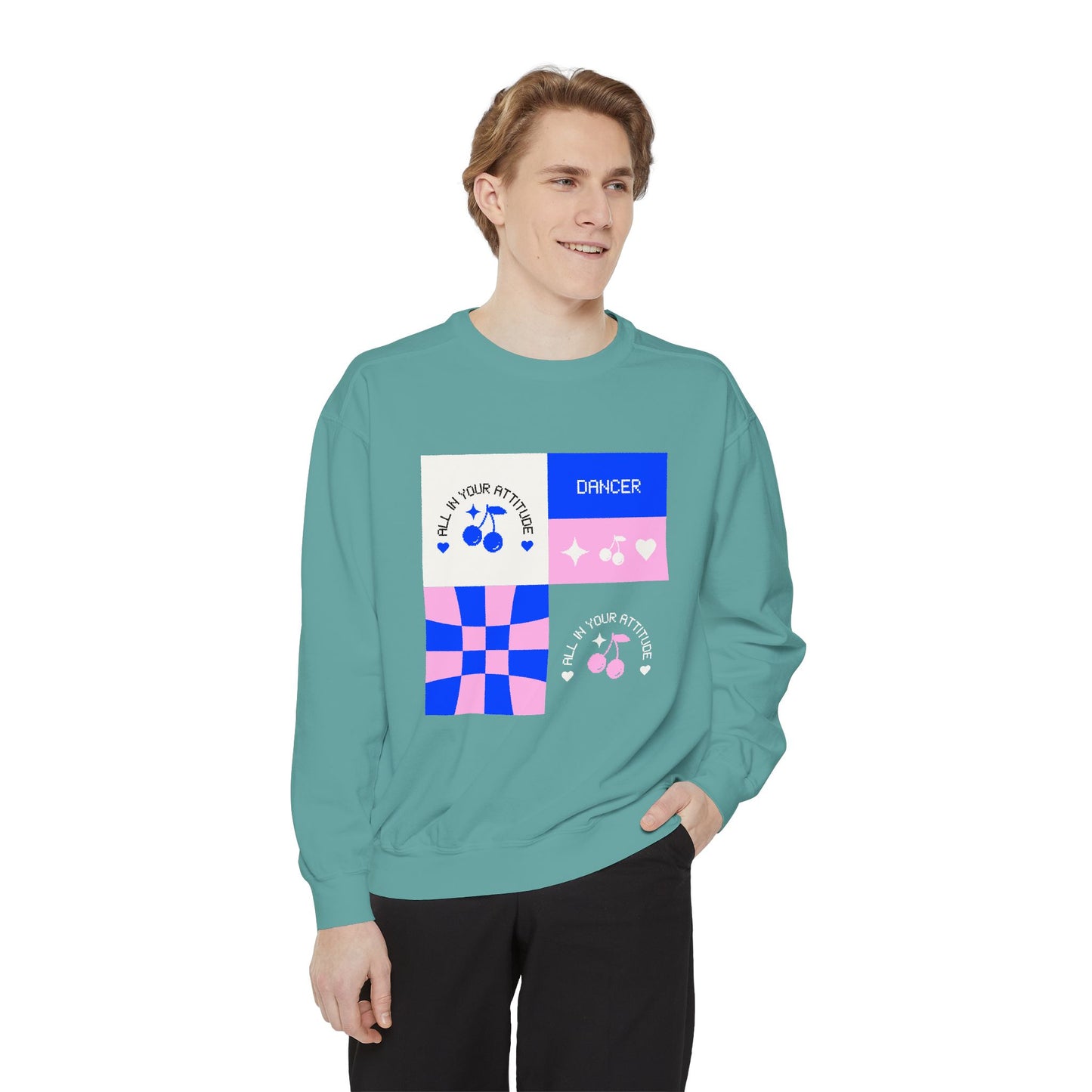 "Dancer – All in Your Attitude" Unisex Lightweight Crewneck Sweatshirt – Retro-Inspired Dance Graphic Pullover for Confident Movers & Performers