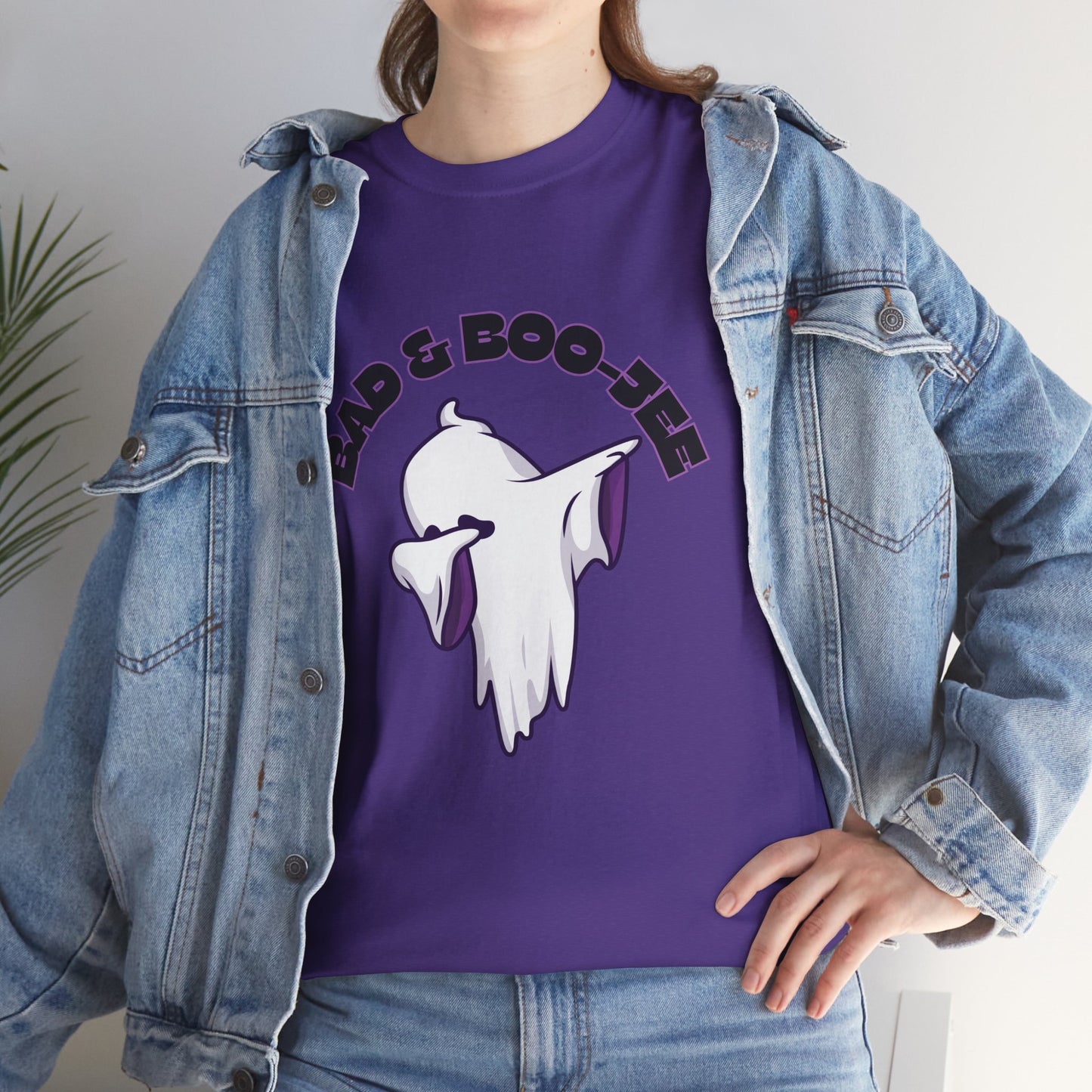 “Bad & Boo-jee” Funny Halloween Dance T-Shirt with Cute Ghost Dab Graphic - Unisex Heavy Cotton Tee