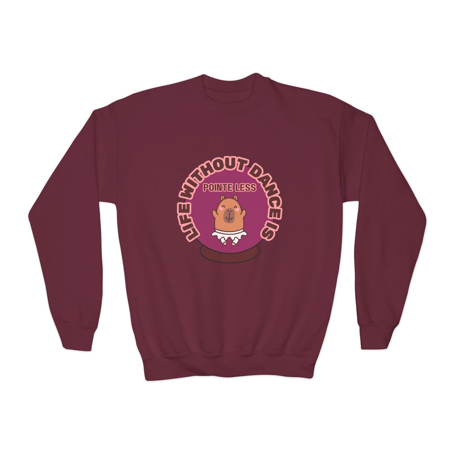 "Life Without Dance Is Pointeless" – Cute Dancing Capybara Youth Crewneck Sweatshirt | Funny Animal Dance Kids Pullover