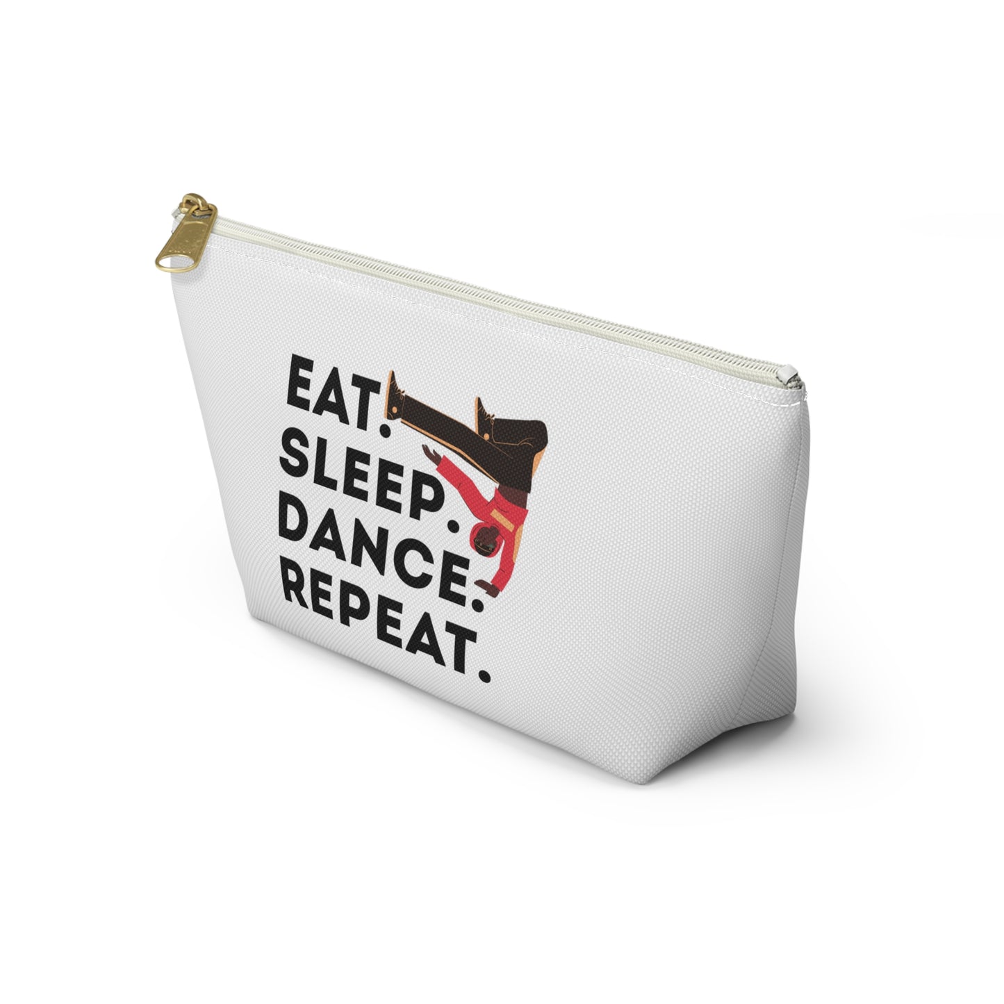 "Eat Sleep Dance Repeat" Makeup Bag – Bold B-Boy Dancer Graphic – Hip Hop Dance-Themed Zipper Pouch for Cosmetics, Accessories & Travel Essentials