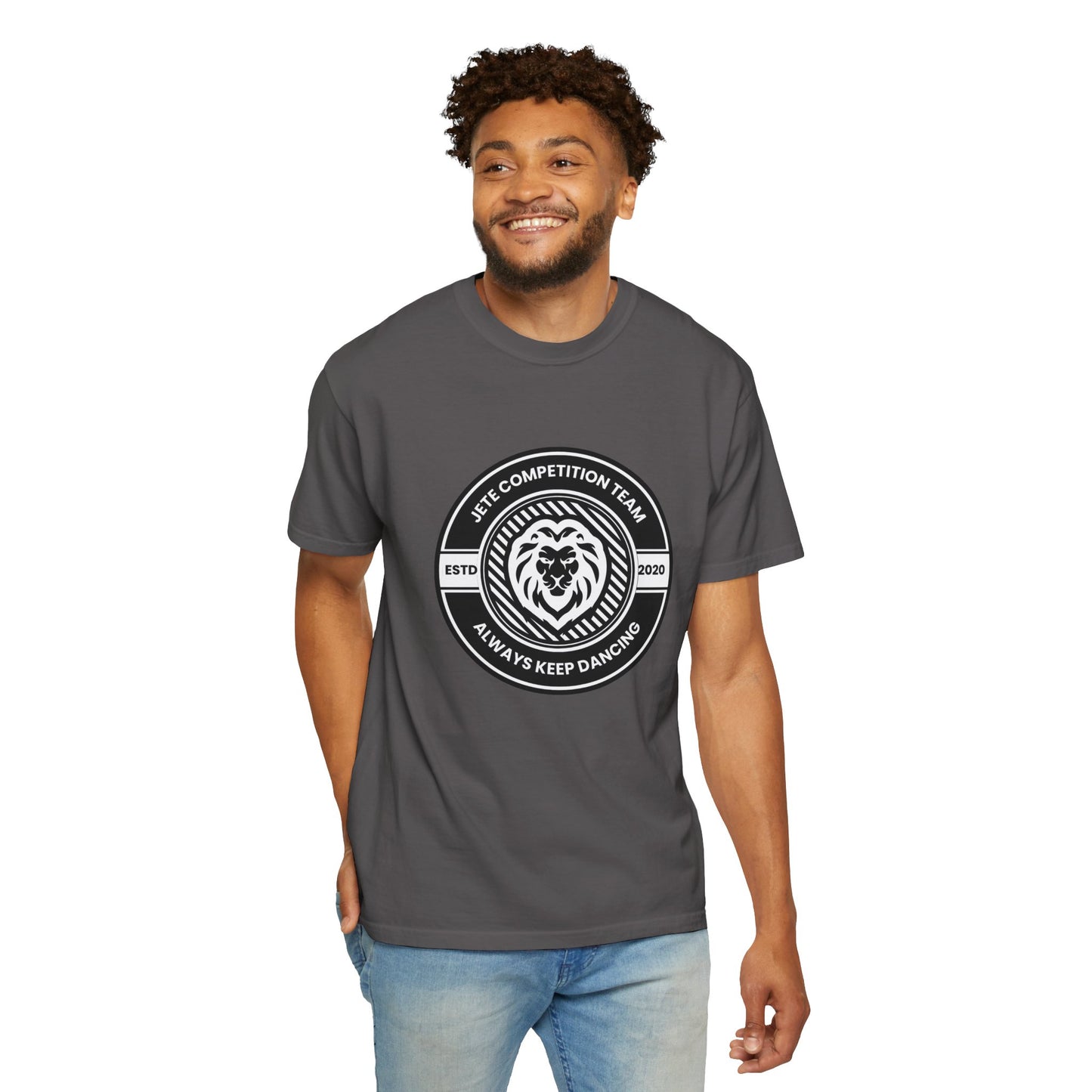 "Jeté Competition Team, Always Keep Dancing" Unisex Garment-Dyed T-Shirt – Collegiate-Style Dance Graphic Tee – Shirt for Dancers & Teams