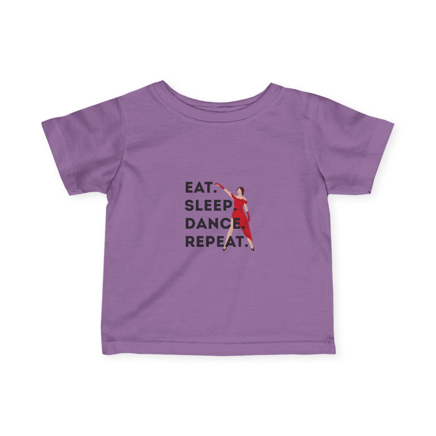 "Eat, Sleep, Dance, Repeat" Infant Fine Jersey Tee – Bold Dancer Graphic Baby Dance T-Shirt for Active Little Performers