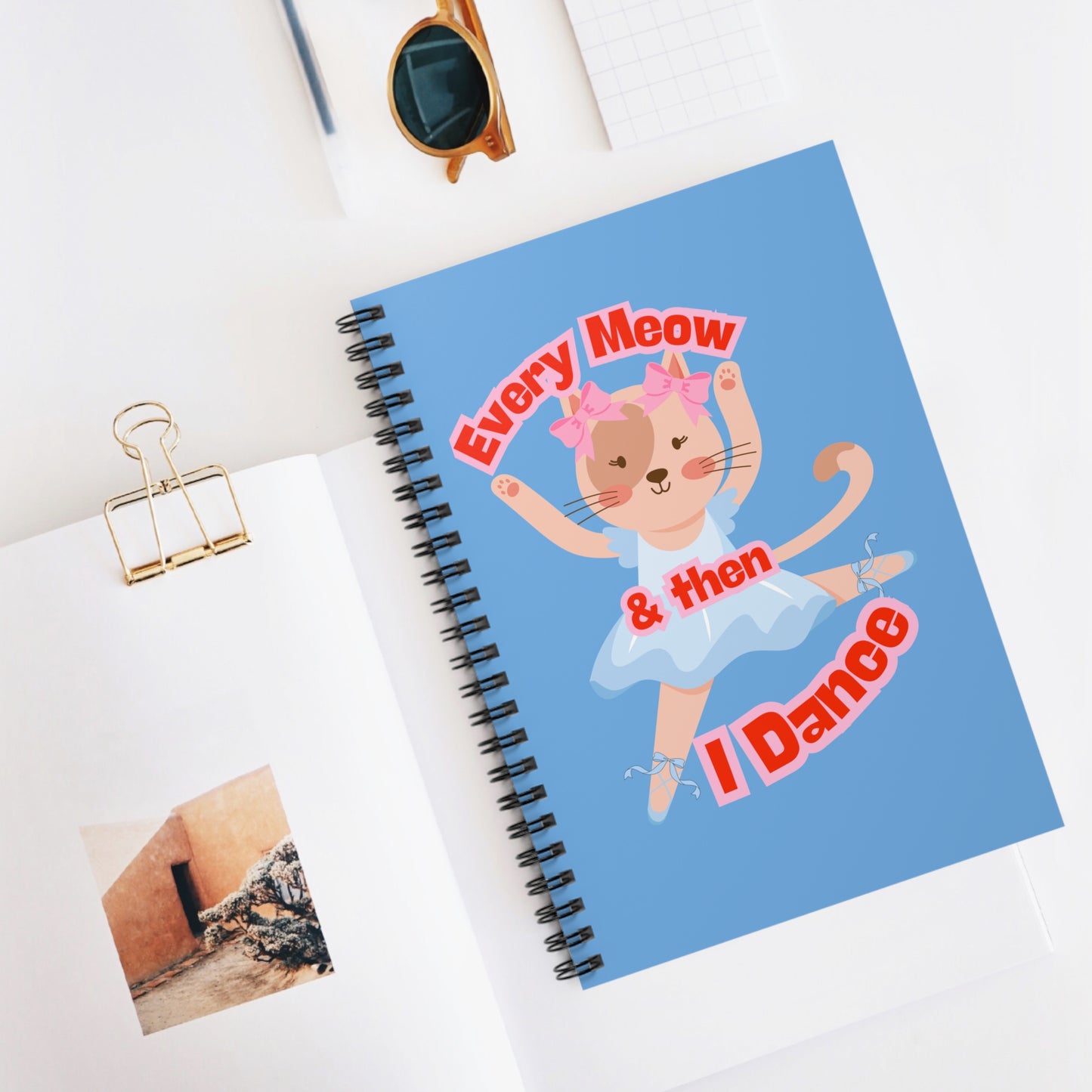 “Every Meow & Then I Dance” Adorable Dancing Cat Graphic | Cute Cat Dance Journal for Ballet Lovers, Students & Writers - Spiral Notebook