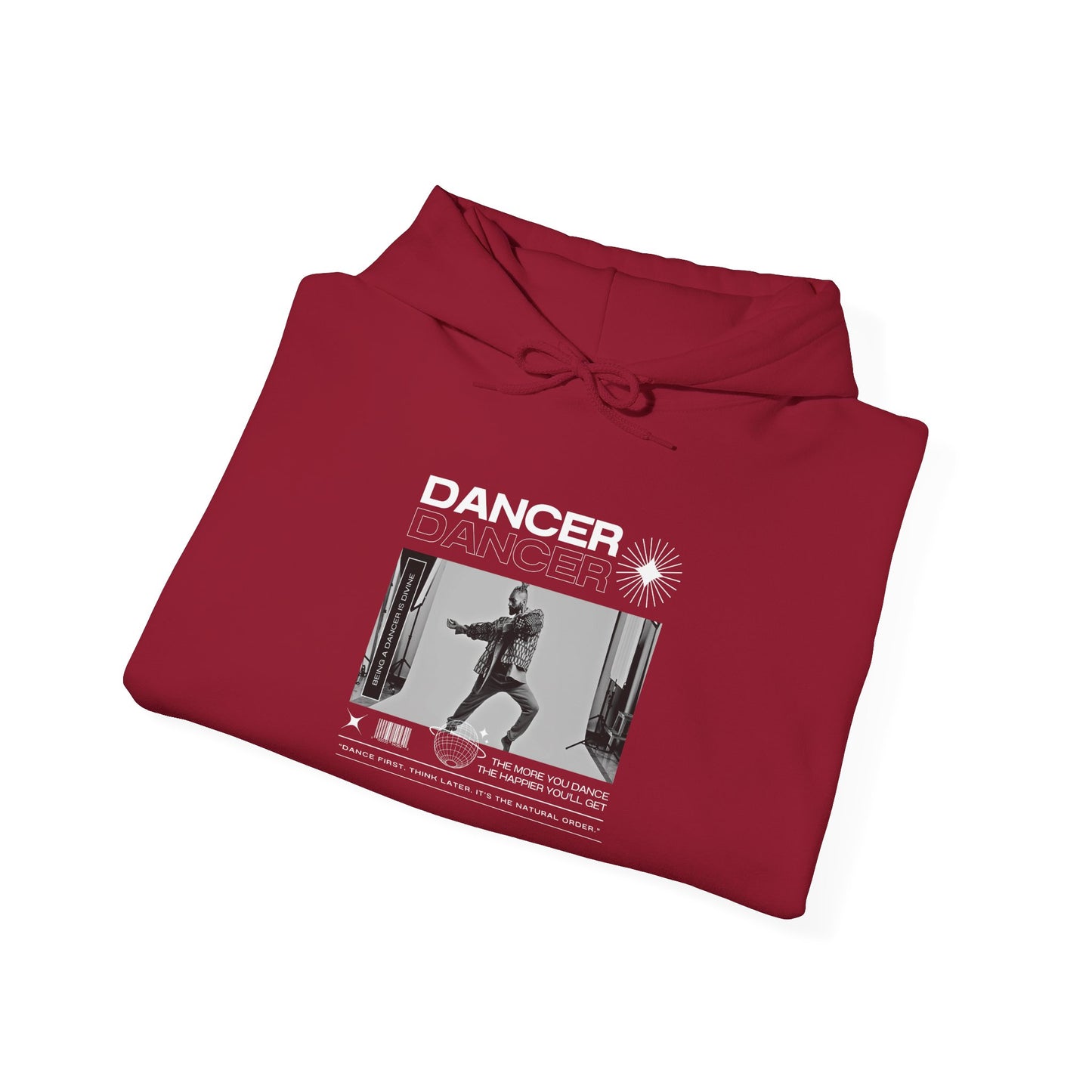 “Dancer” Text with Jazz-Inspired Streetwear-Style Pose Graphic – Unisex Heavy Blend™ Hooded Sweatshirt – Cozy Dance Hoodie for Jazz Dancers & Performing Arts Lovers "