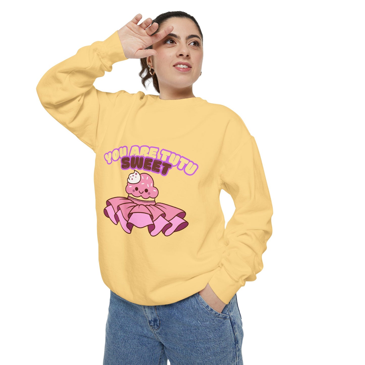 "You Are Tutu Sweet" Unisex Lightweight Crewneck Sweatshirt – Kawaii Cupcake in a Tutu Graphic Pullover for Ballet & Dance Lovers