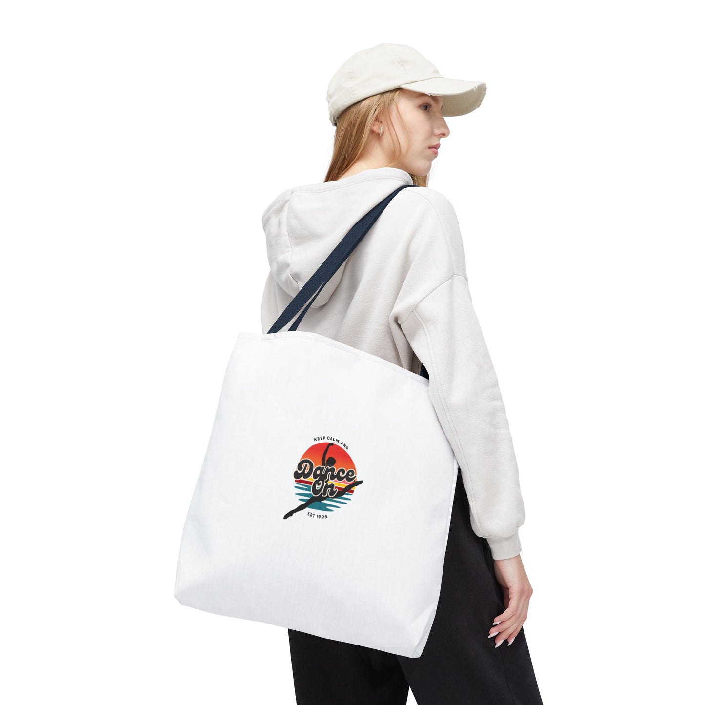 "Keep Calm and Dance On" Canvas Tote Bag – Retro Dance Graphic, Durable Shopping & Everyday Dance Bag