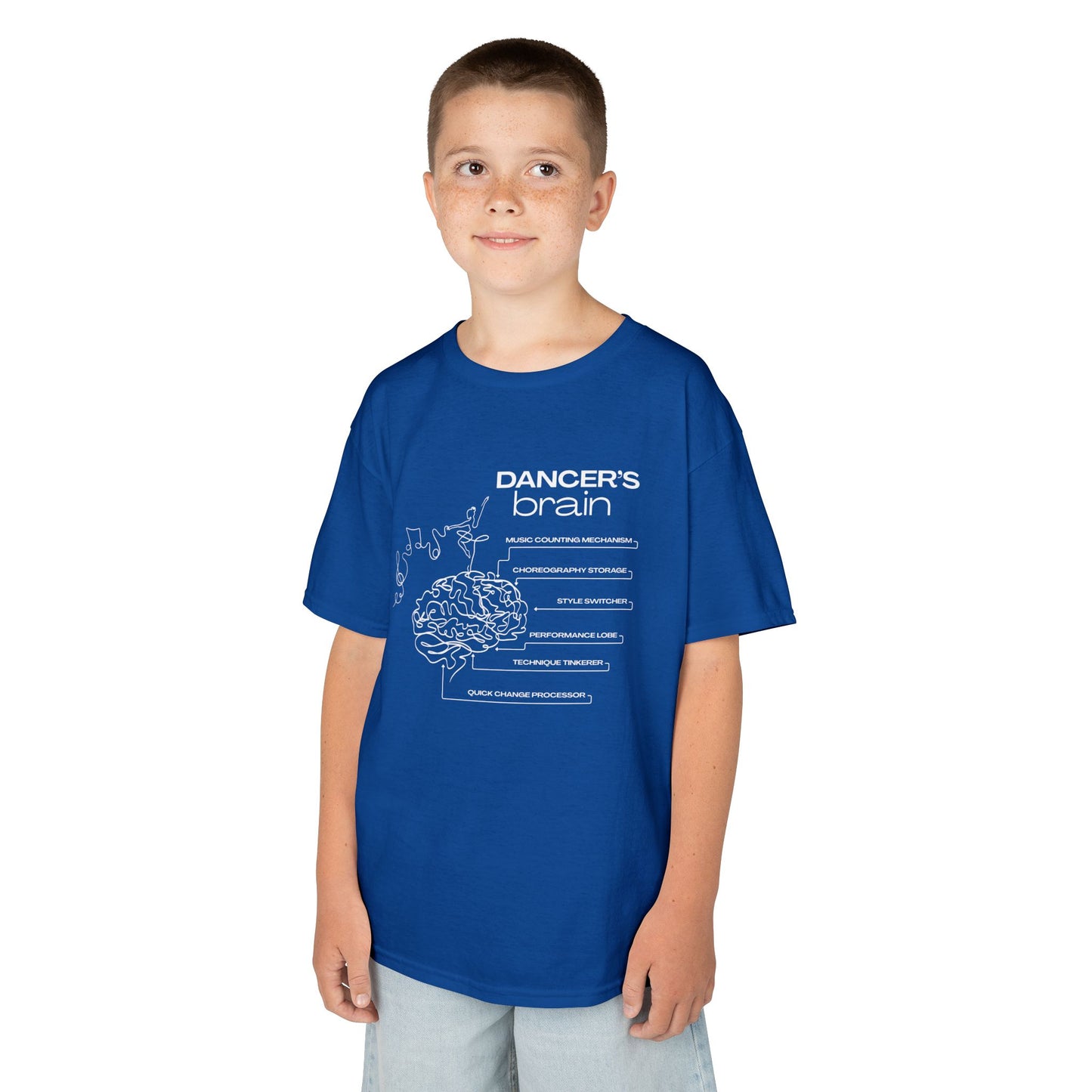 “Dancer’s Brain” Youth Short Sleeve Tee with Funny Dance Brain Graphic – Personalized Dance T-Shirt for Kids & Teens, Custom Name or Studio Option