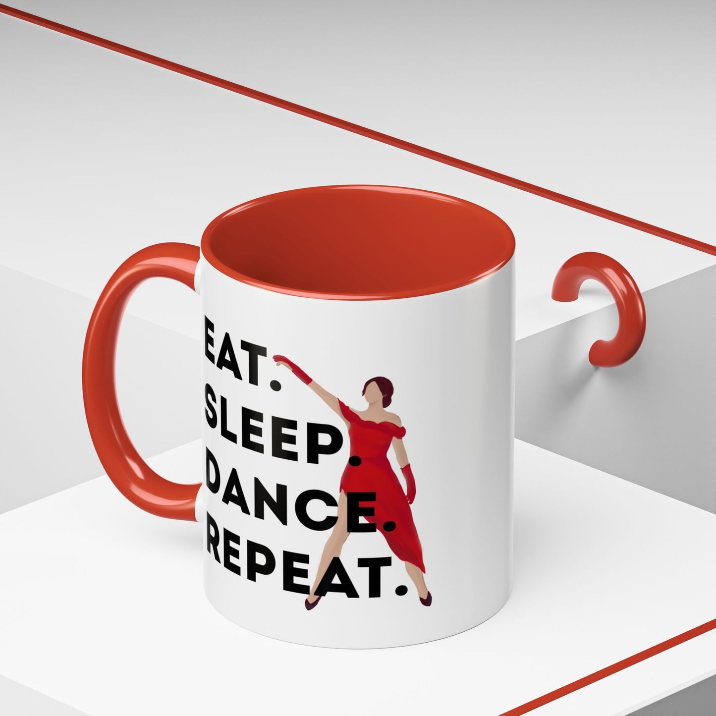 "Eat Sleep Dance Repeat" Accent Coffee Mug – Bold Dancer Graphic Ceramic Mug for Dance Lovers
