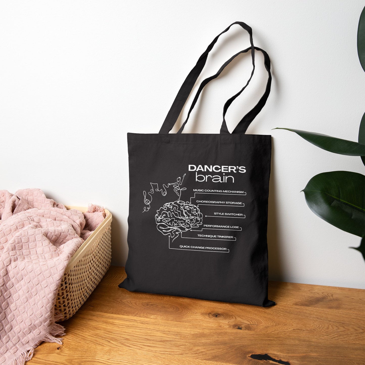 “Dancer’s Brain” Cotton Canvas Tote Bag with Funny Dance Mind Graphic – Cute Ballet & Dance Tote with Custom Name or Studio Personalization Option