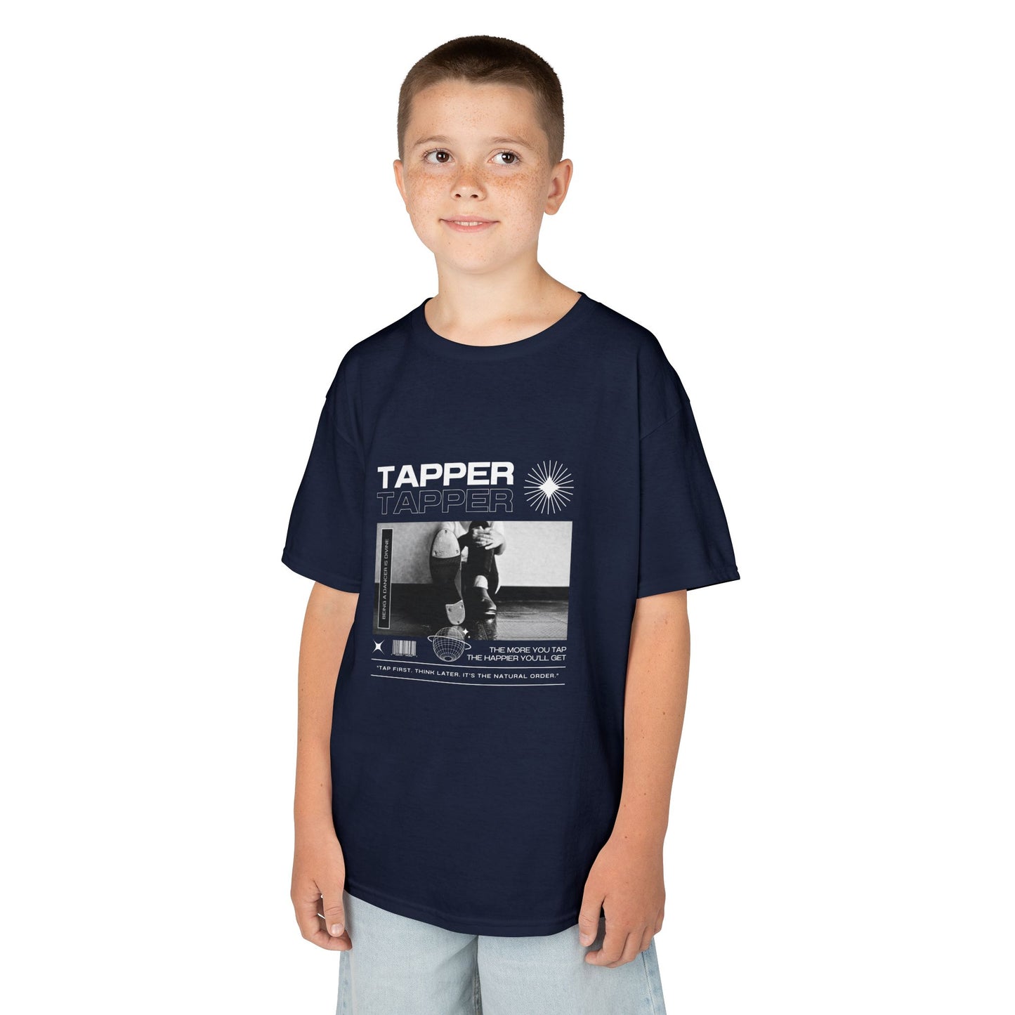 “Tapper” Youth Short Sleeve Tee – Streetwear-Inspired Tap Dance T-Shirt with Tap Shoes Graphic
