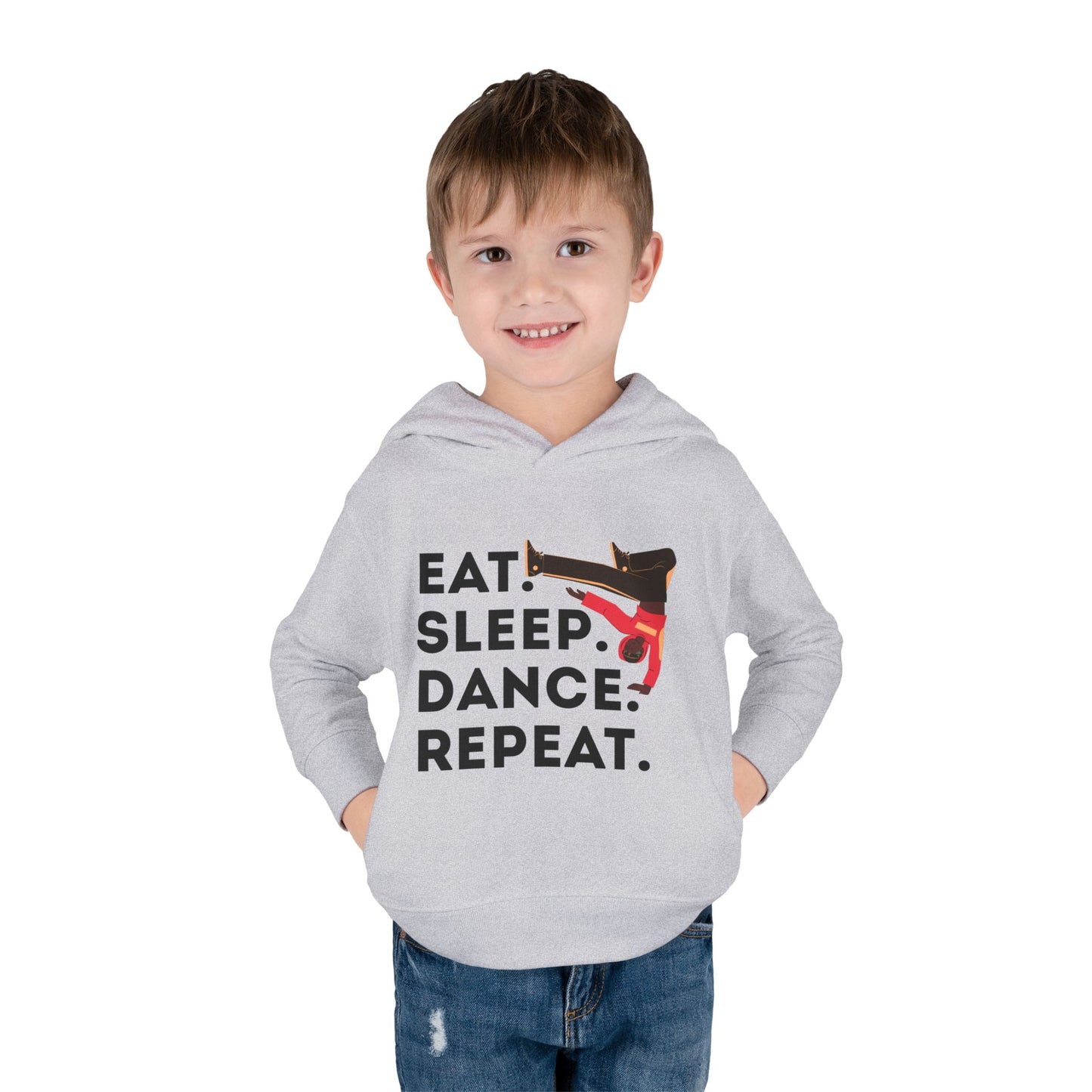 "Eat Sleep Dance Repeat" Toddler Pullover Hoodie – Bold B-Boy Dance Graphic Fleece Sweatshirt for Kids